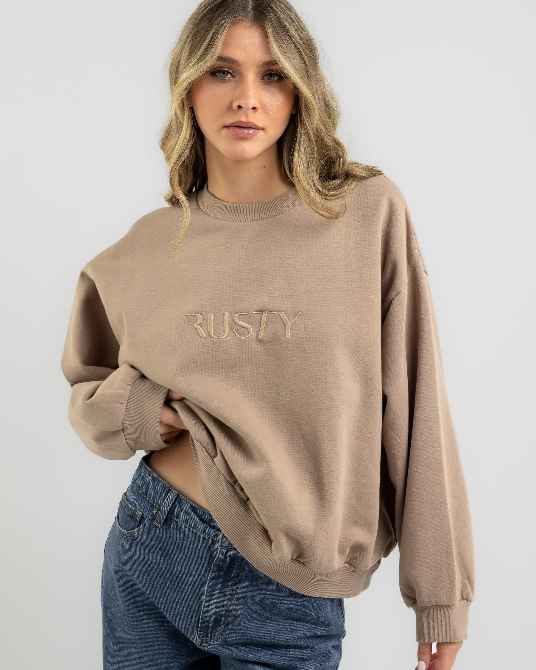 Shop Rusty Signature Oversized Crewneck Sweatshirt In Taupe - Fast ...