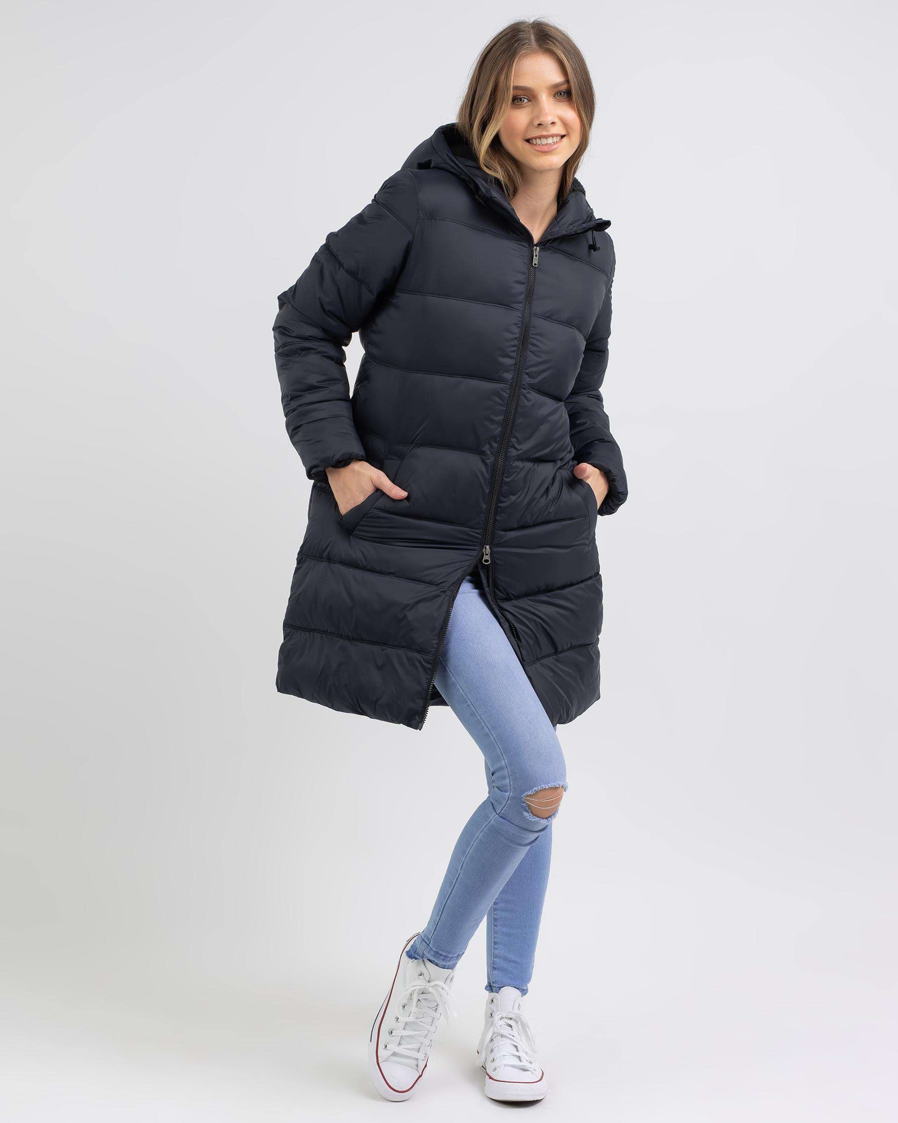Roxy Crest Of The Break Hooded Puffer Jacket In Anthracite - Fast ...