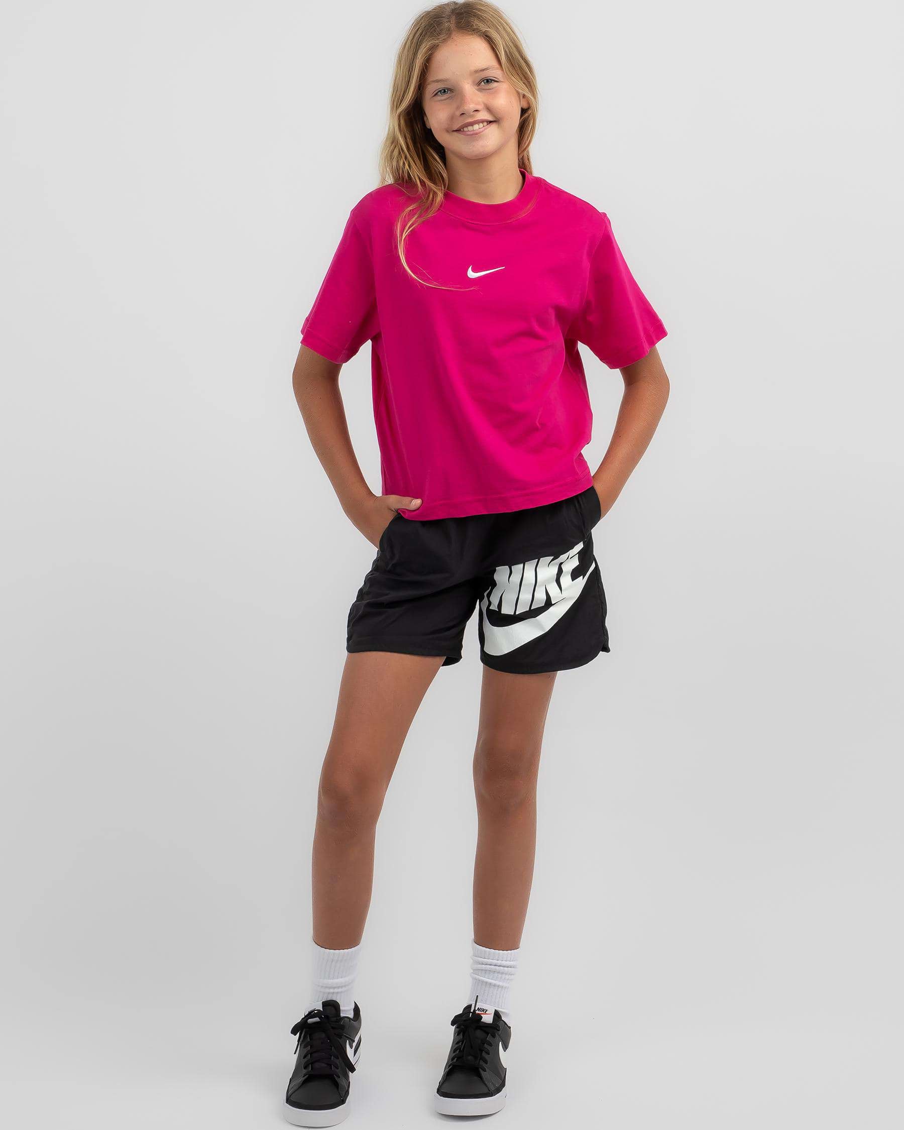 Shop Nike Girls' Essential Short Sleeve Boxy T-Shirt In Fireberry ...