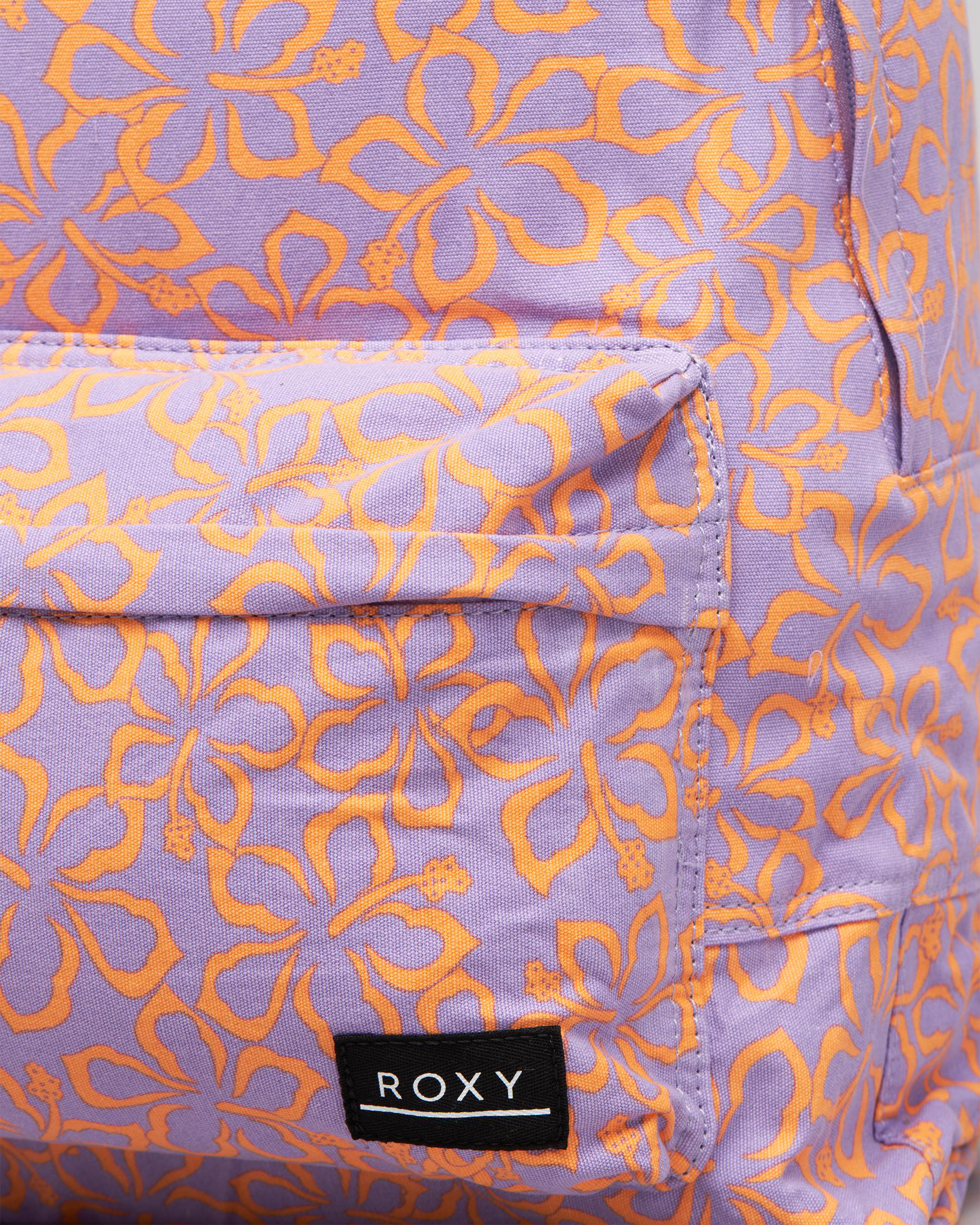 Shop Roxy Sugar Baby Canvas Backpack In Mock Orange Hawaiian Heat ...