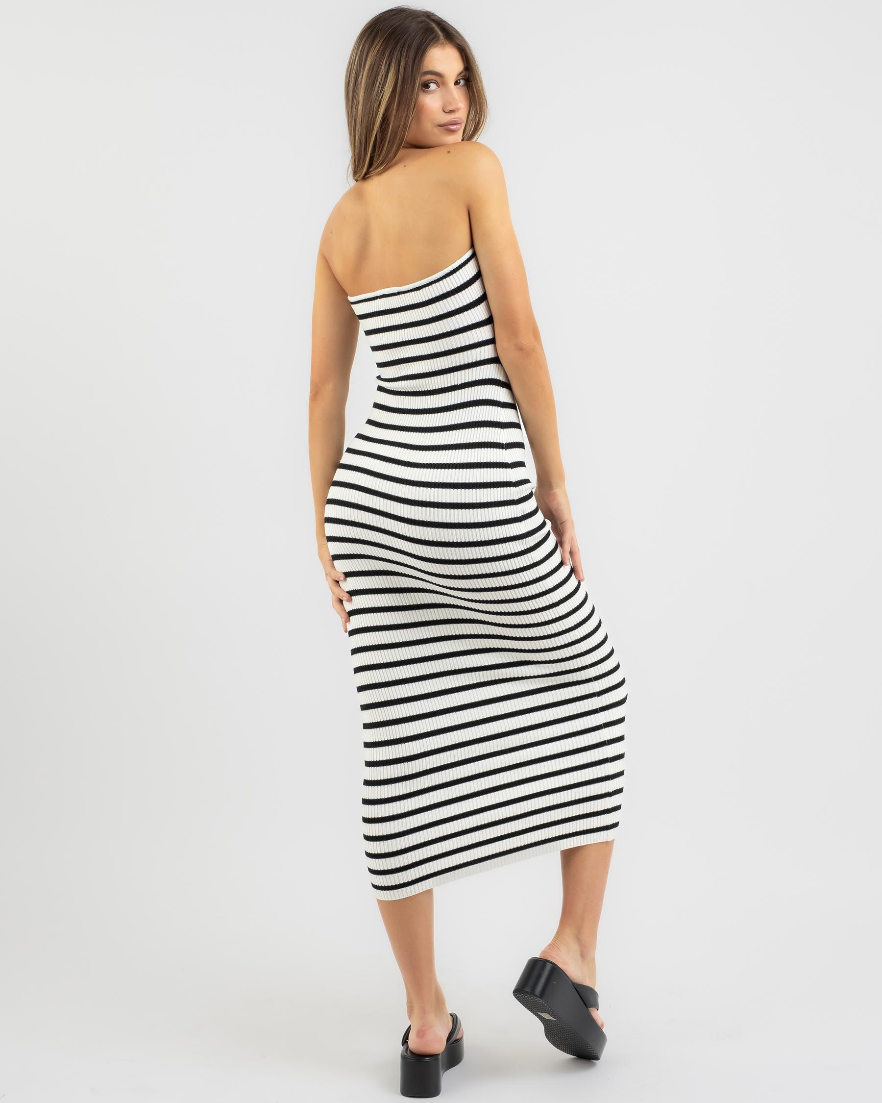 Shop My Girl Adelaide Midi Dress In Black/white Fast Shipping & Easy