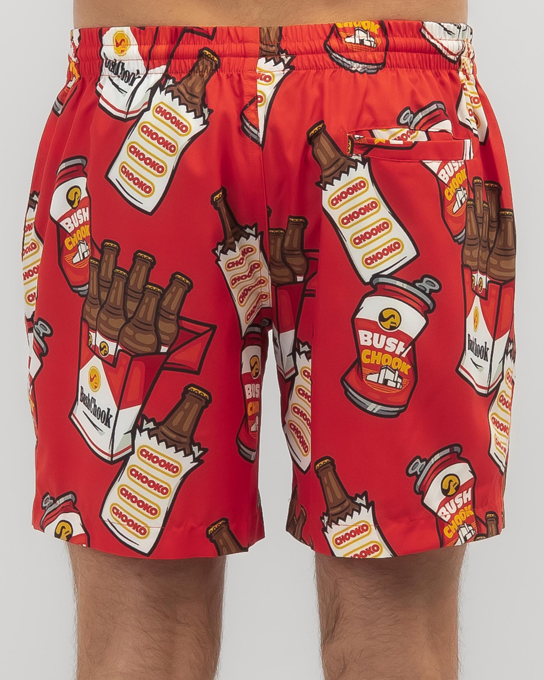 Shop Bush Chook Smoko Beach Shorts In Red - Fast Shipping & Easy ...