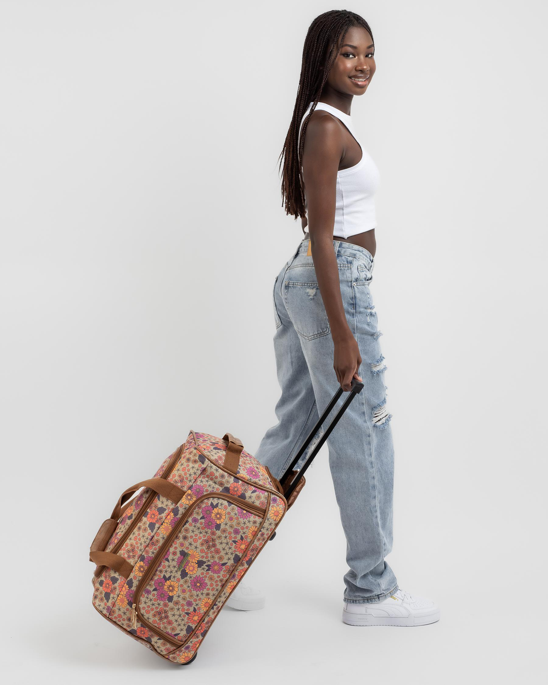 Shop Mooloola Dharma Small Wheeled Travel Bag In Orange/chocolate