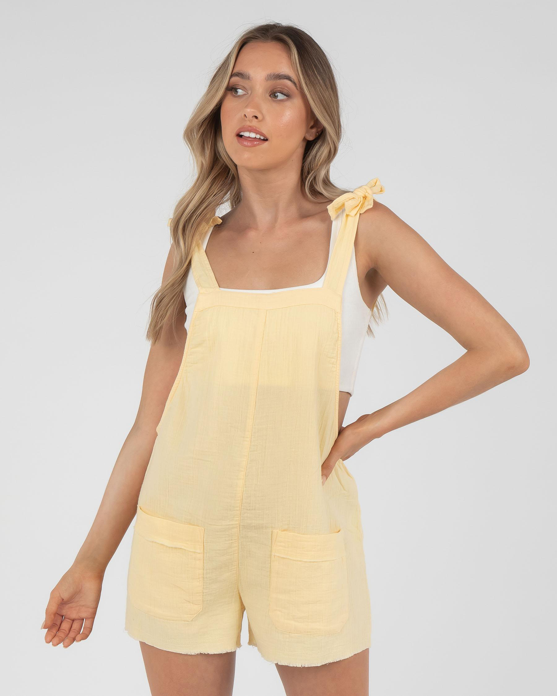 Shop Billabong Girl On The Run Overall In Mellow Yellow Fast Shipping