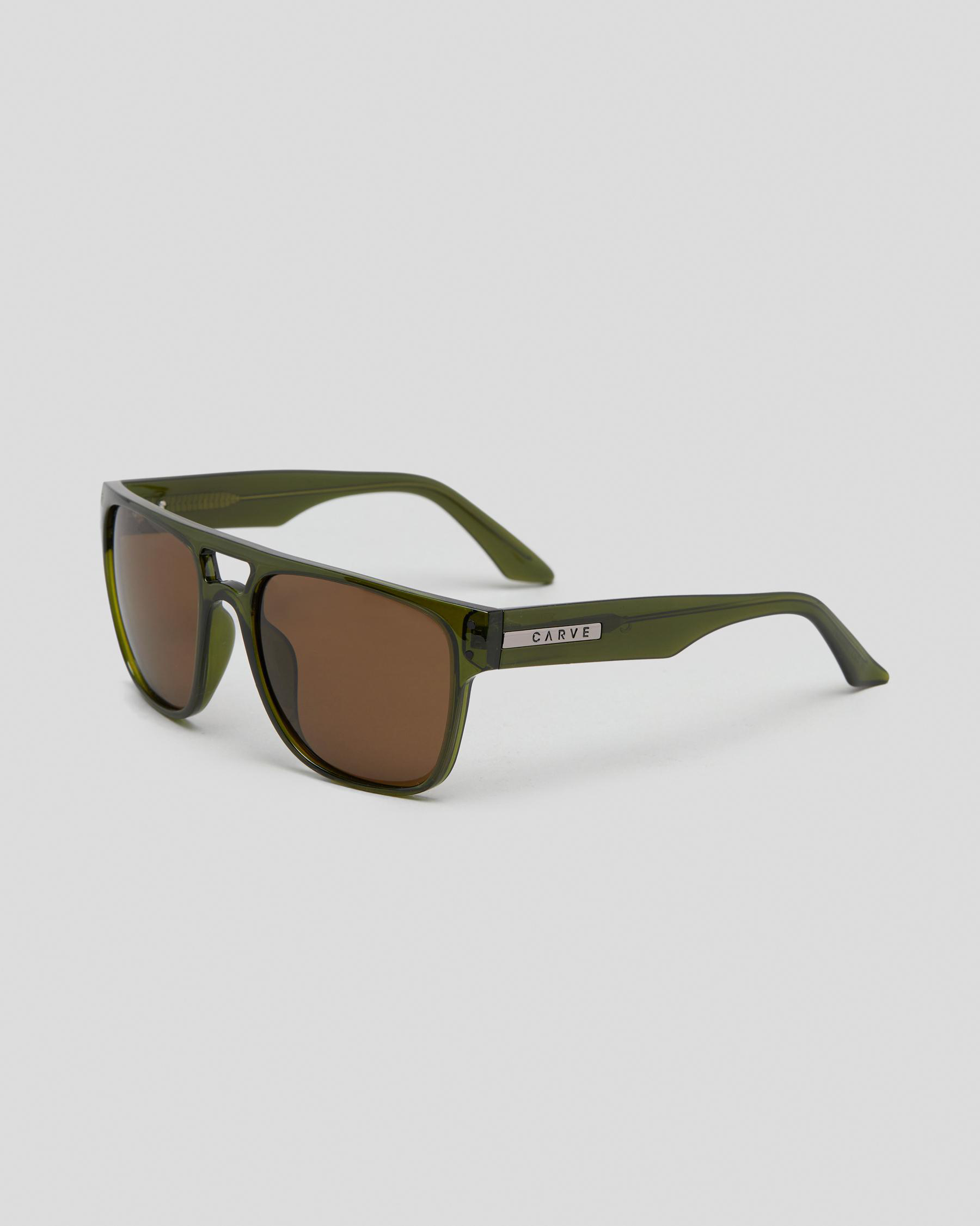 Shop Carve The Hub XL Polarised Sunglasses In Crystal Forest Green