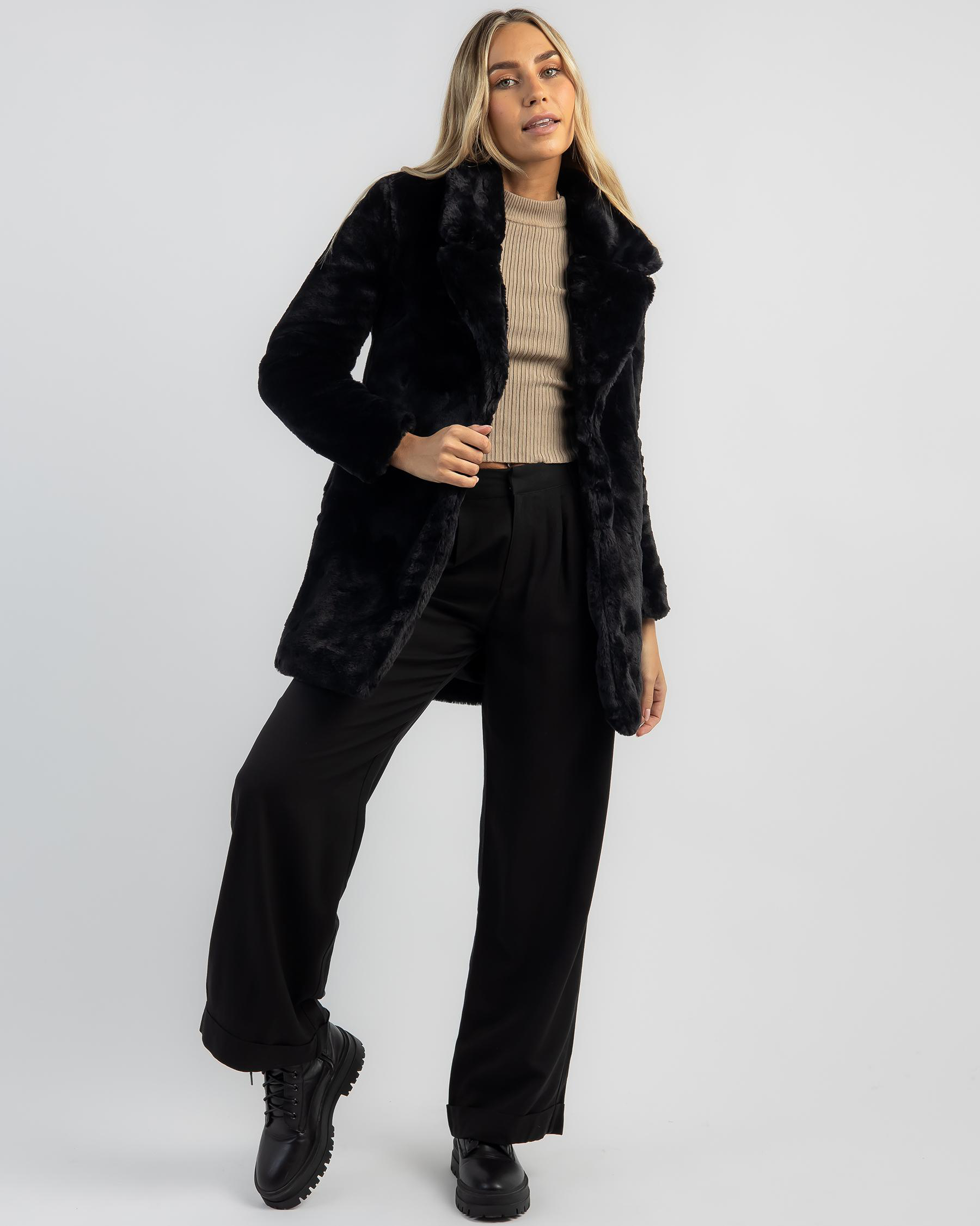 Ava And Ever Woodstock Faux Fur Jacket In Black City Beach New Zealand