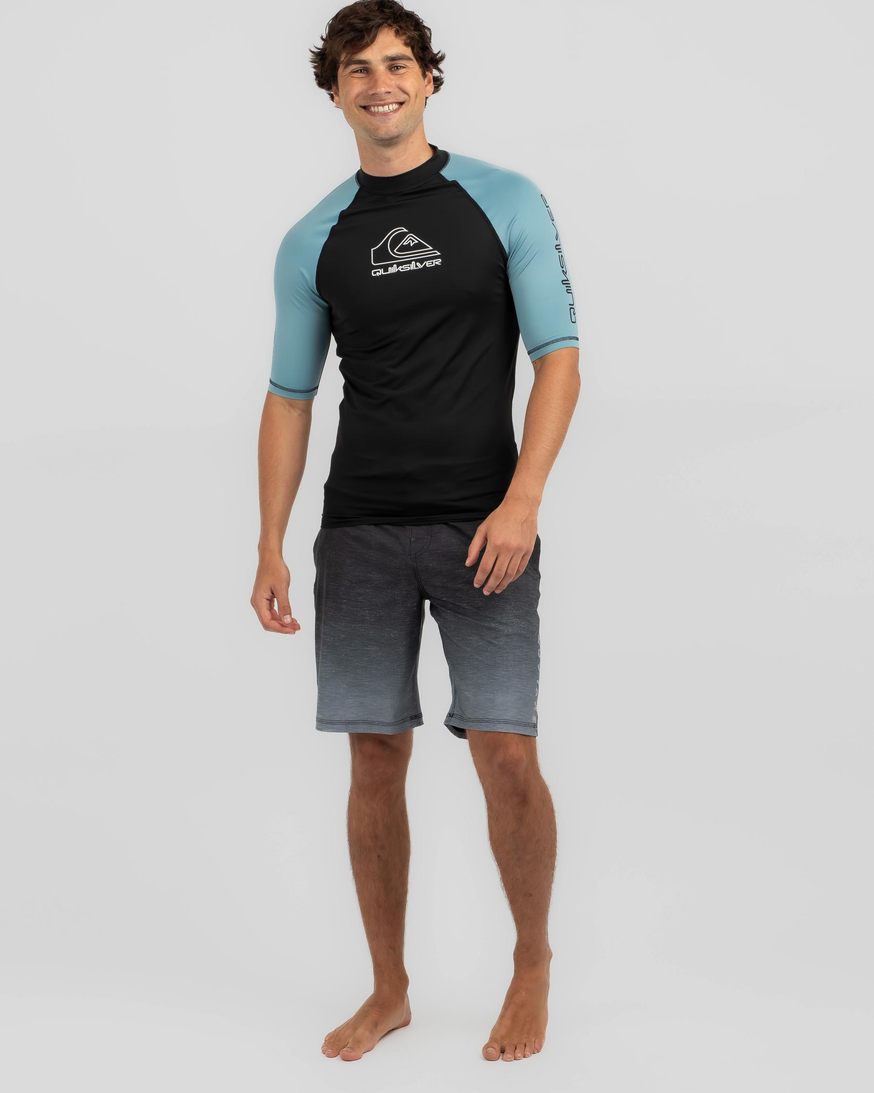 Shop Quiksilver On Tour Short Sleeve Rash Vest In Reef Waters Fast