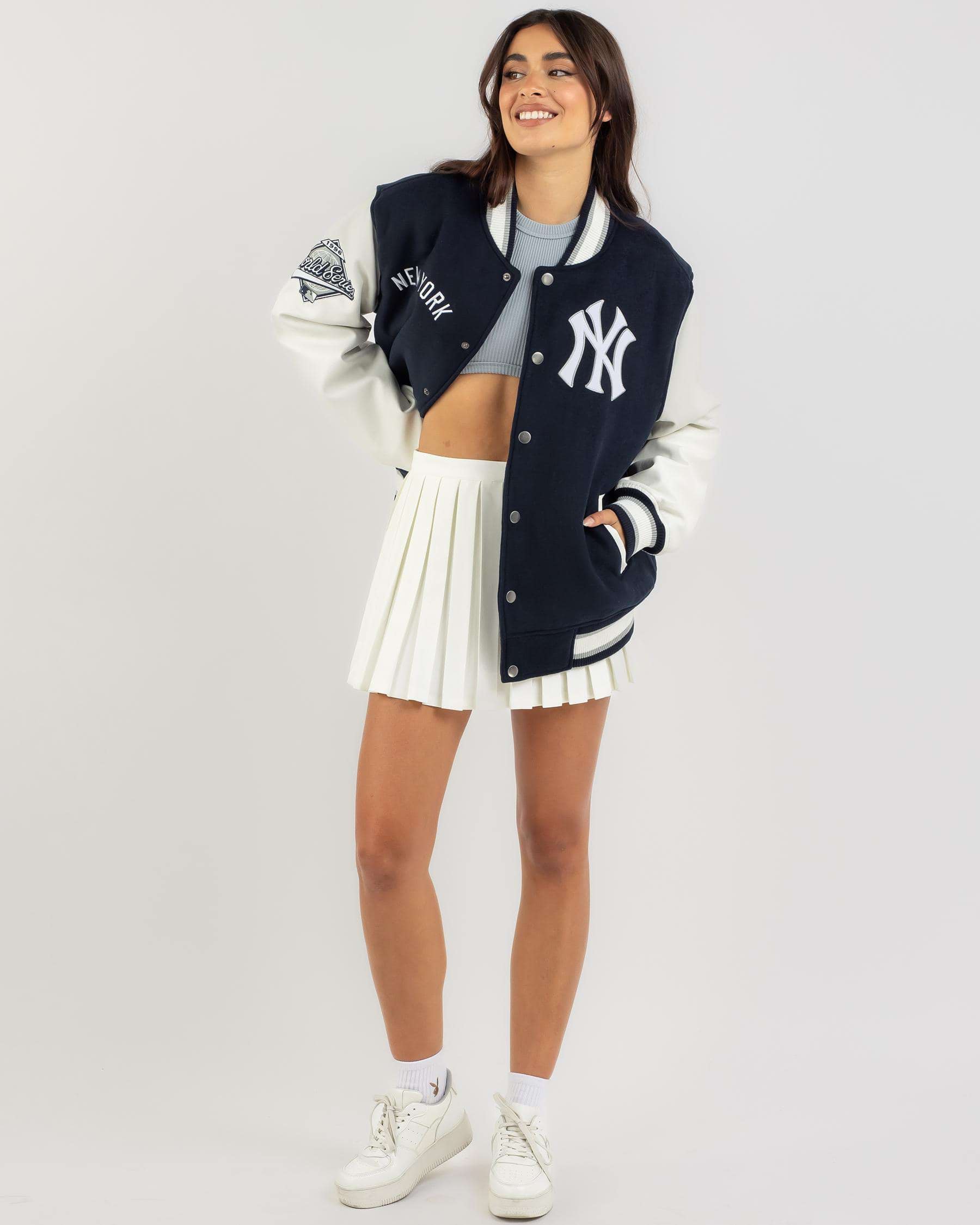 Majestic NY Yankees Letterman Jacket In Midnight Blue - Fast Shipping ...
