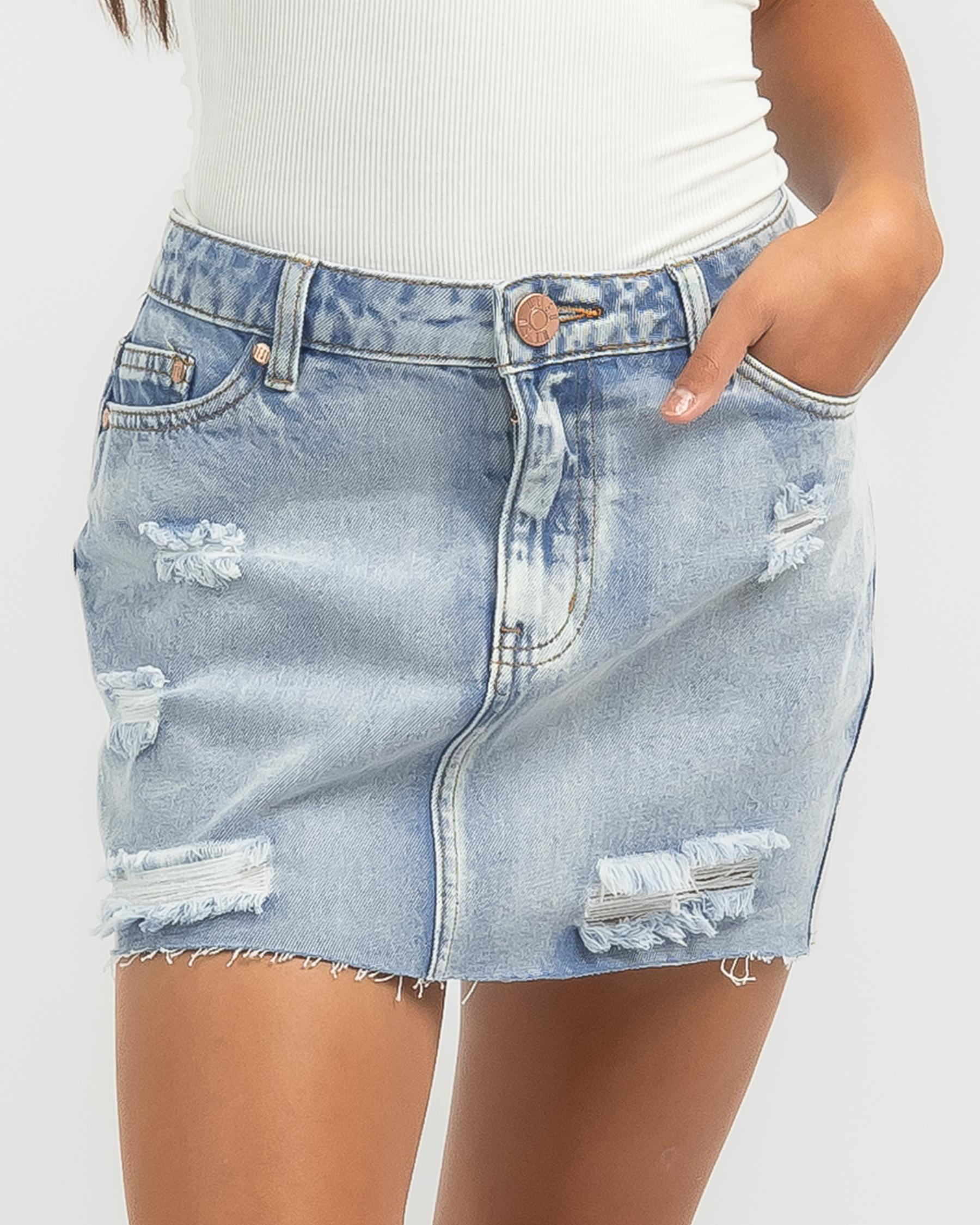 Shop DESU Girls' Lo Rider Ripped Skirt In Light Mid Blue Fast