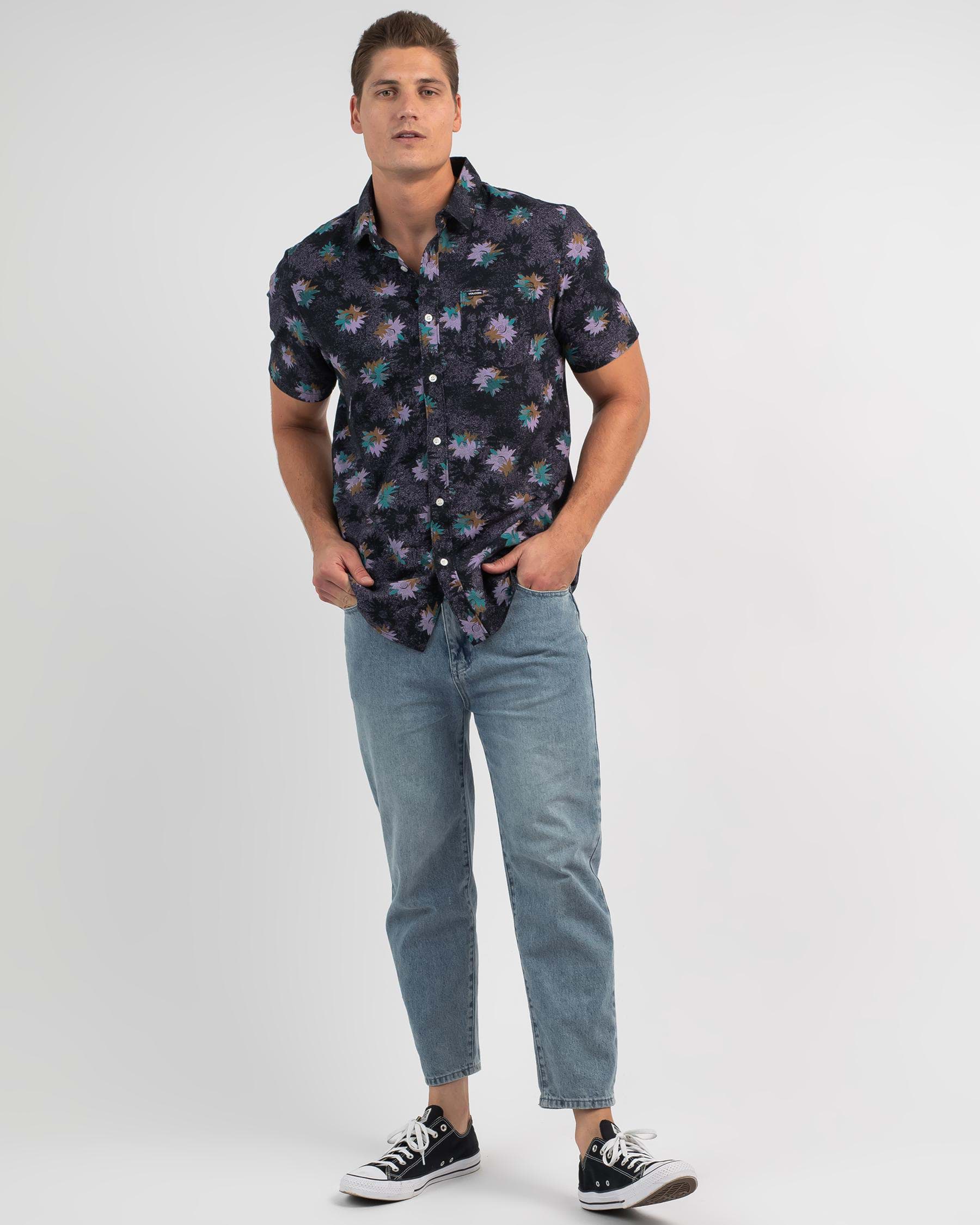 Volcom Warbler Short Sleeve Shirt In Black Floral Print - Fast Shipping ...
