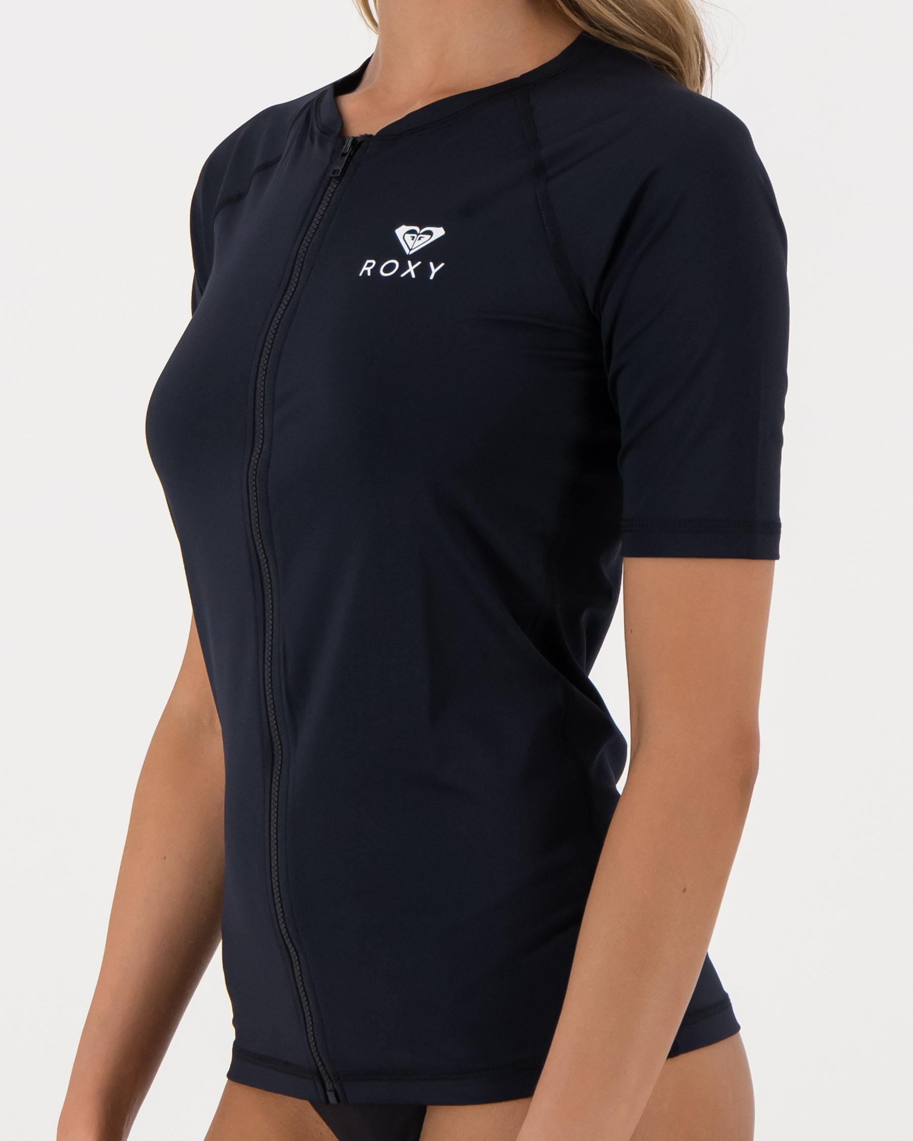Shop Roxy Essentials Short Sleeve Zipped Rash Vest In Anthracite Kvj0 ...
