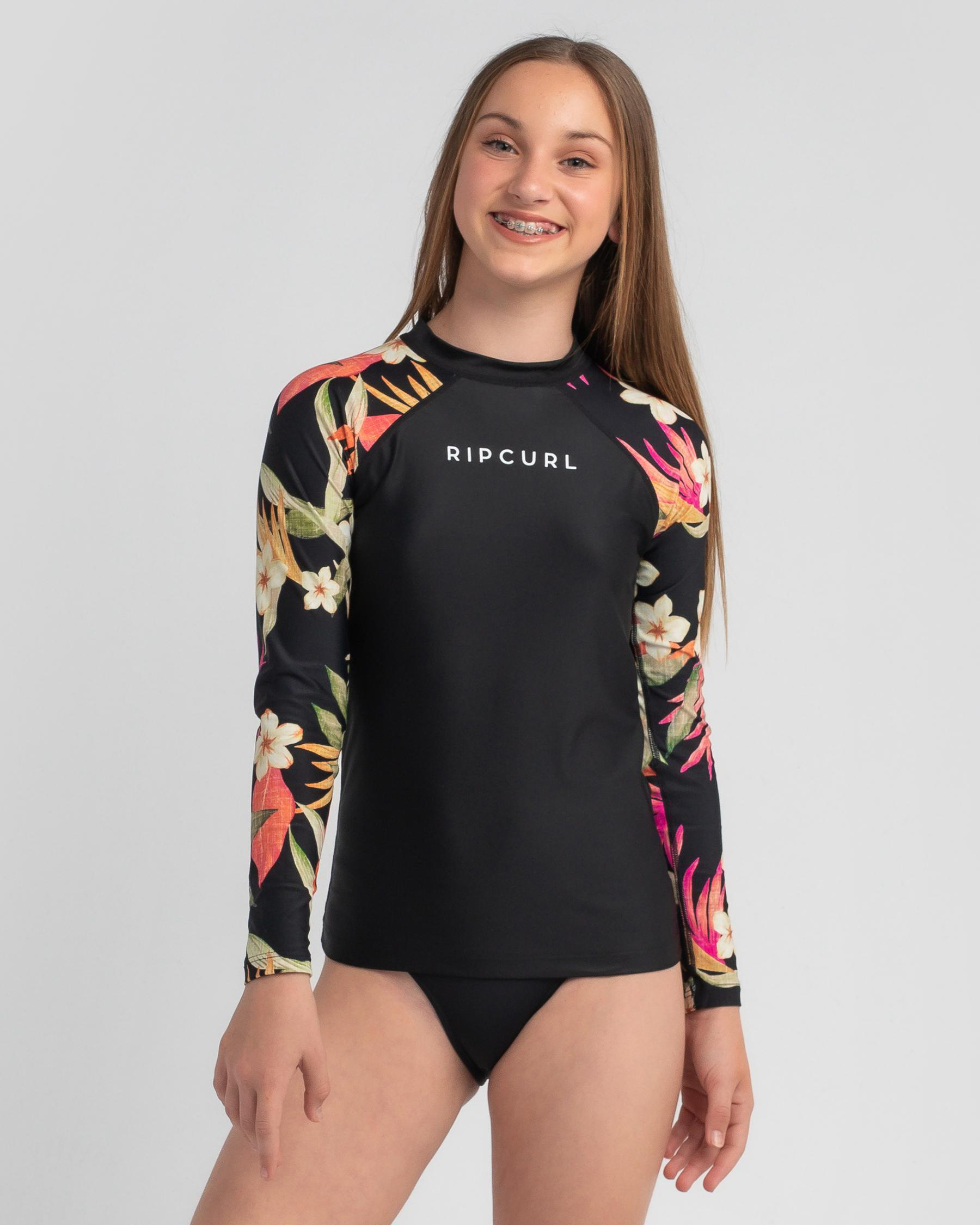 Shop Rip Curl Girls' Northshore Long Sleeve Rash Vest In Black Fast
