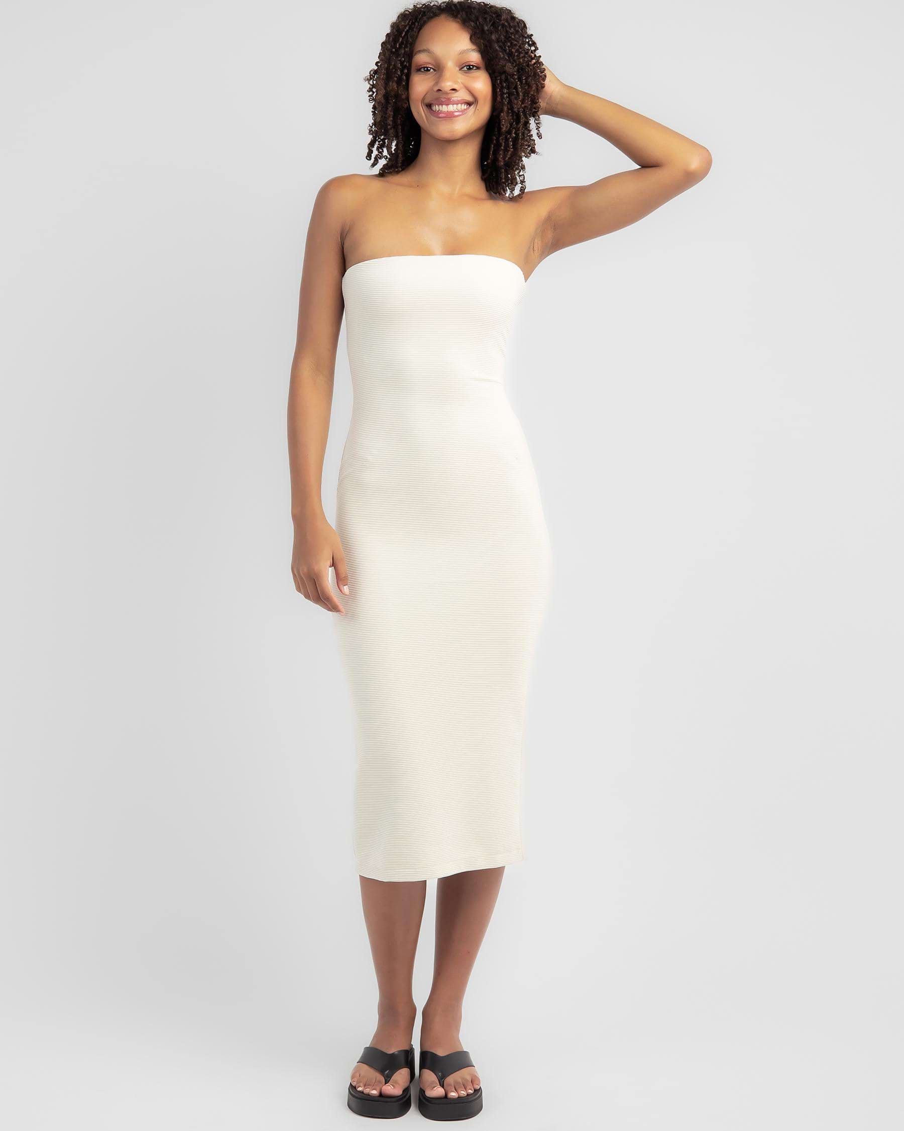 Ava And Ever Ikenna Midi Dress In Off White - Fast Shipping & Easy ...