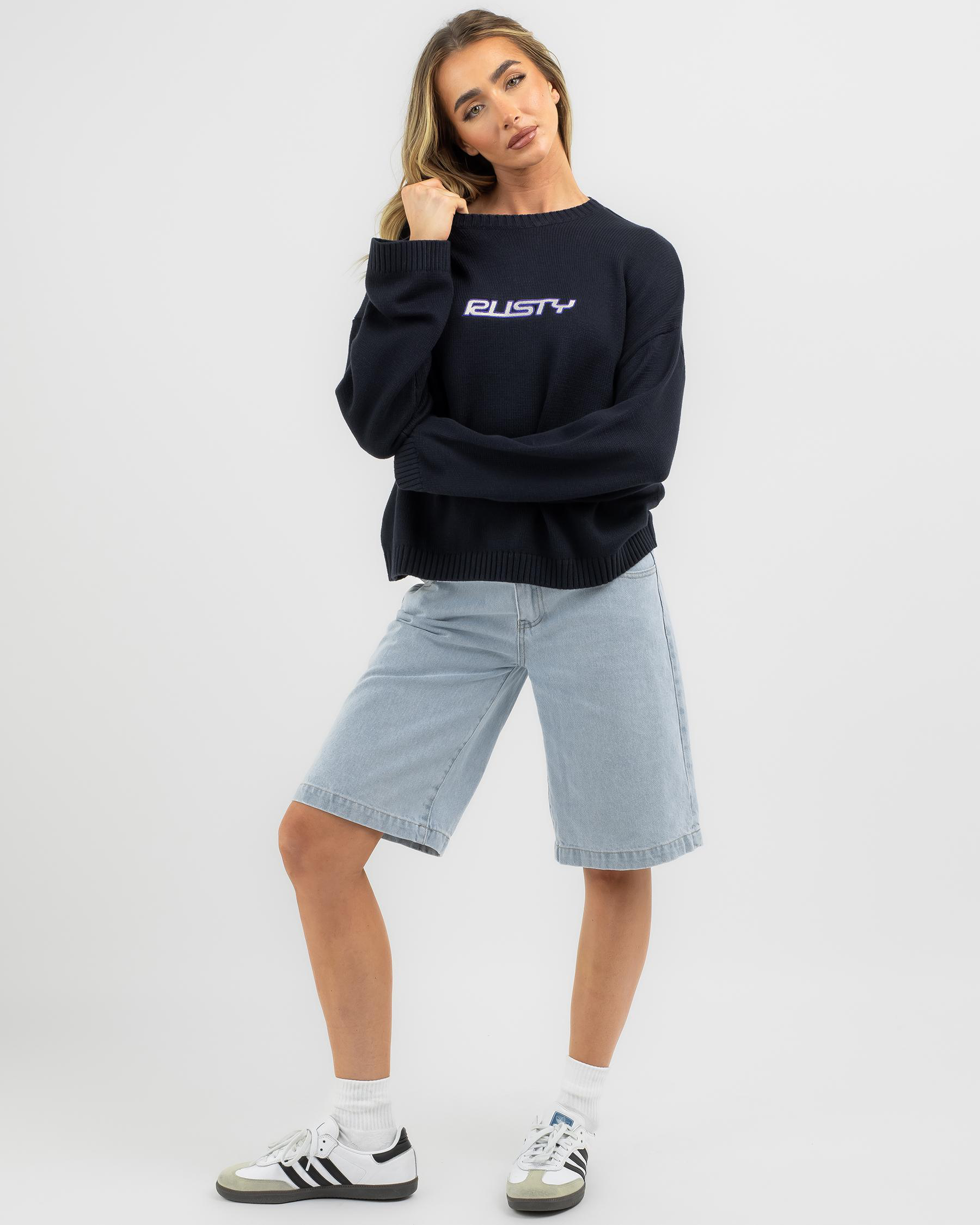 Shop Rusty Rider Relaxed Knit Jumper In Black - Fast Shipping & Easy ...