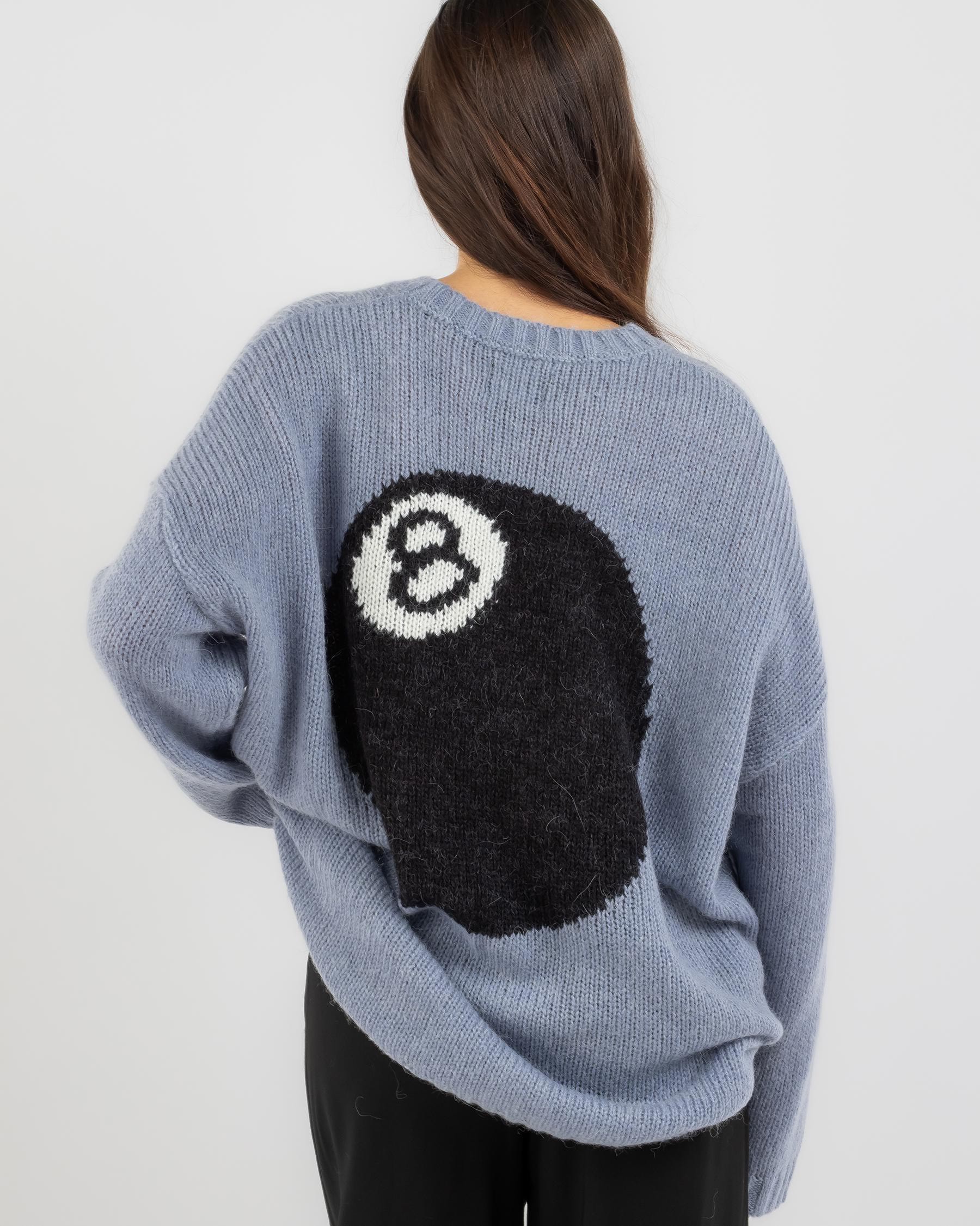 Stussy 8 Ball Crew Knit Jumper In Dusty Blue - Fast Shipping