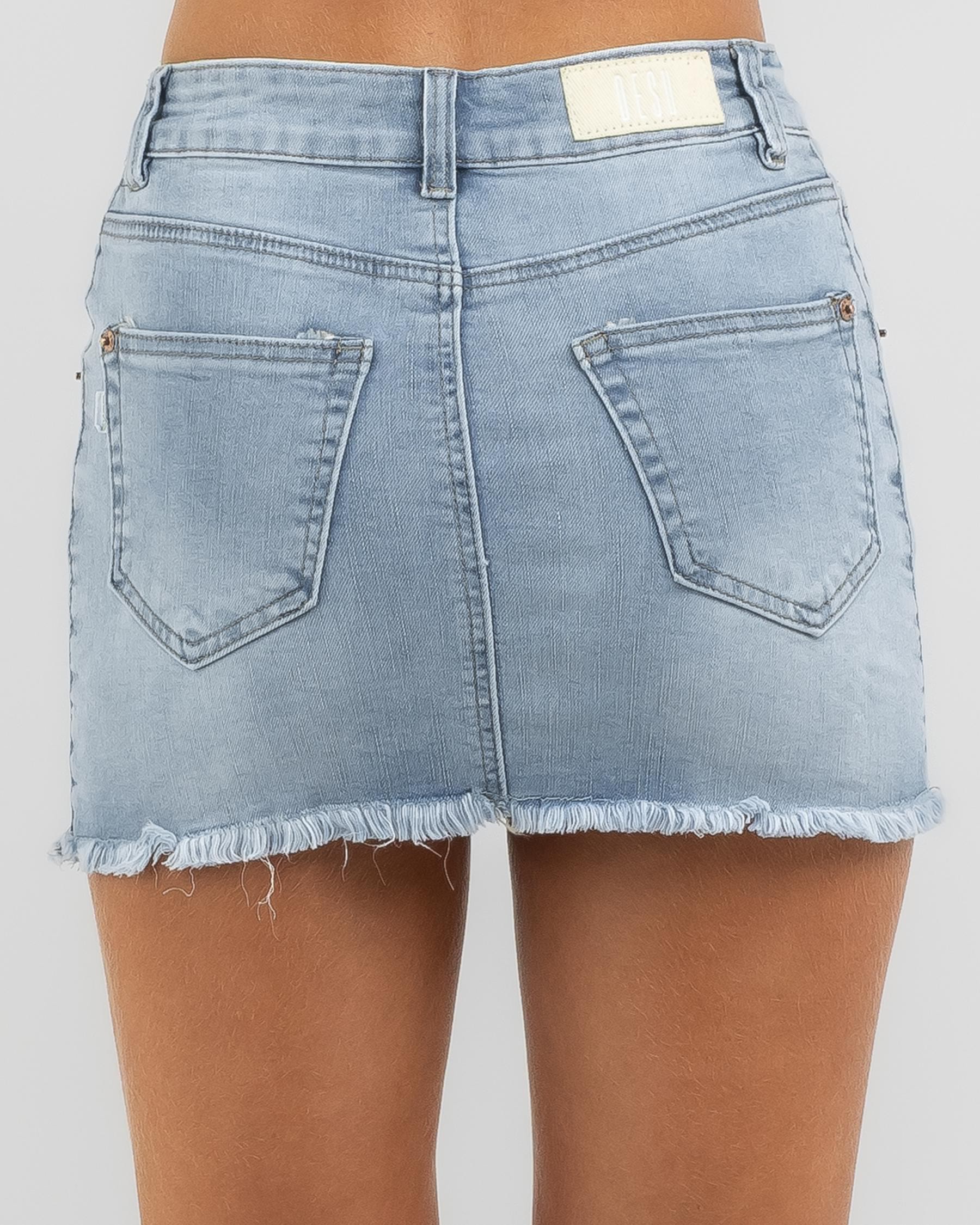 Shop DESU Moss Low Rise Skirt In Mid Blue - Fast Shipping & Easy ...