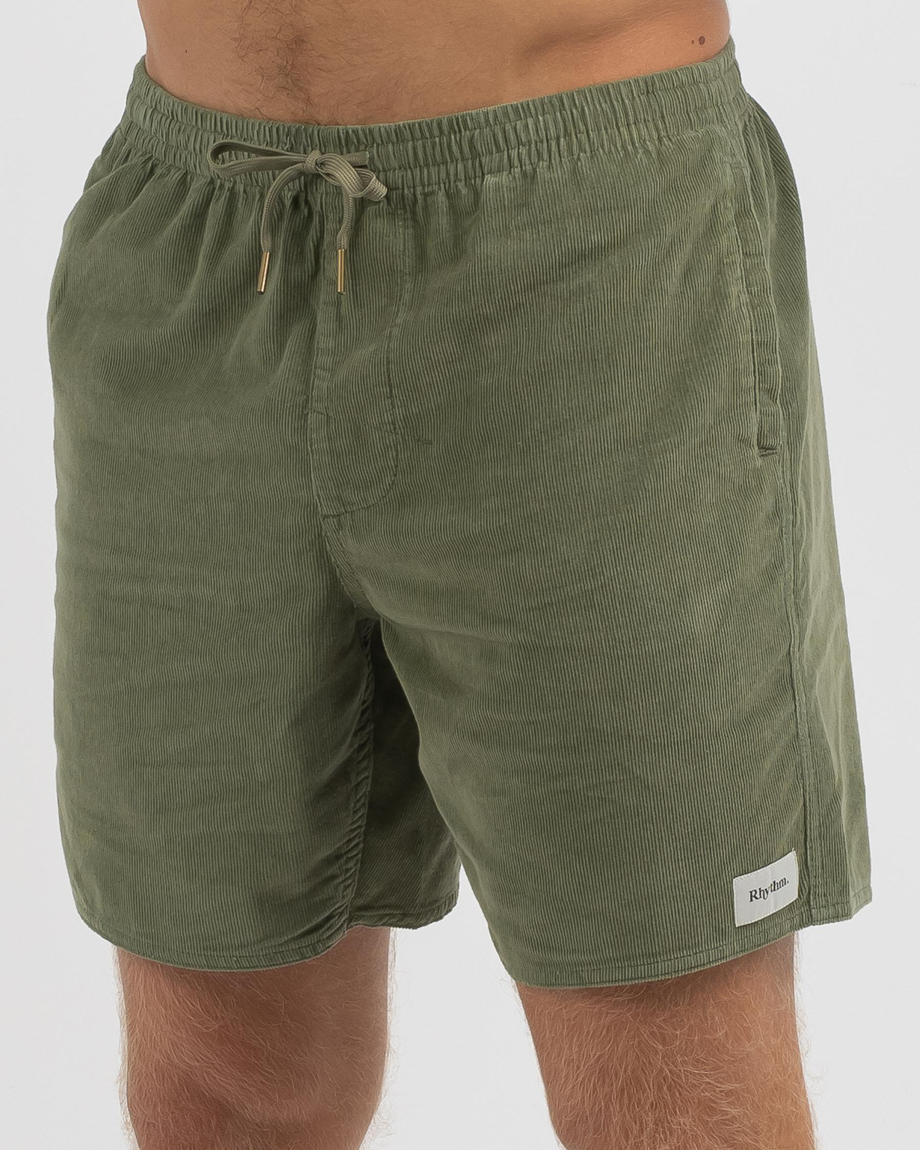 Shop Rhythm Classic Cord Jam Walk Shorts In Olive Fast Shipping