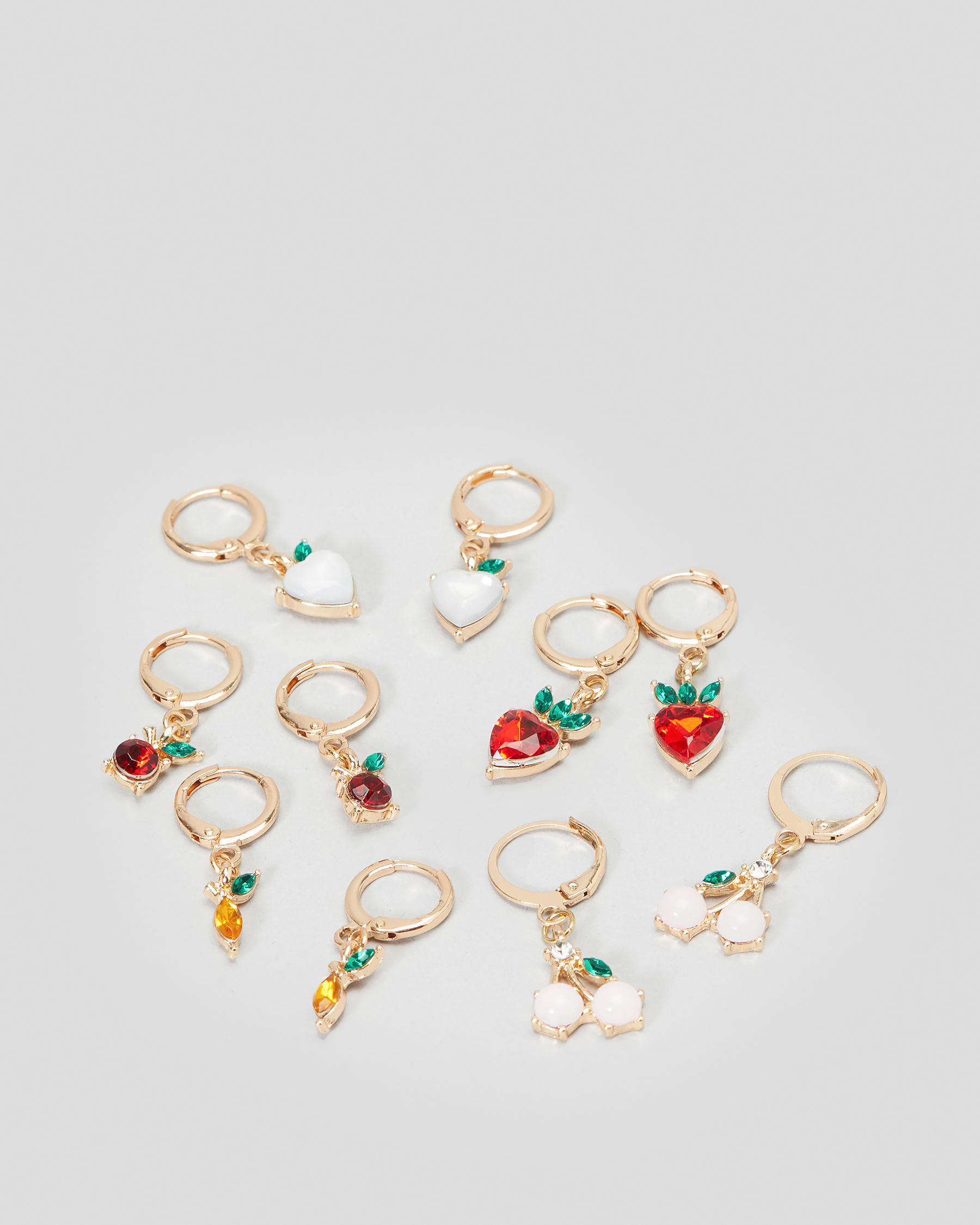 Shop Karyn In LA Fruit Punch Earring Pack In Shiny Light Gold/multi