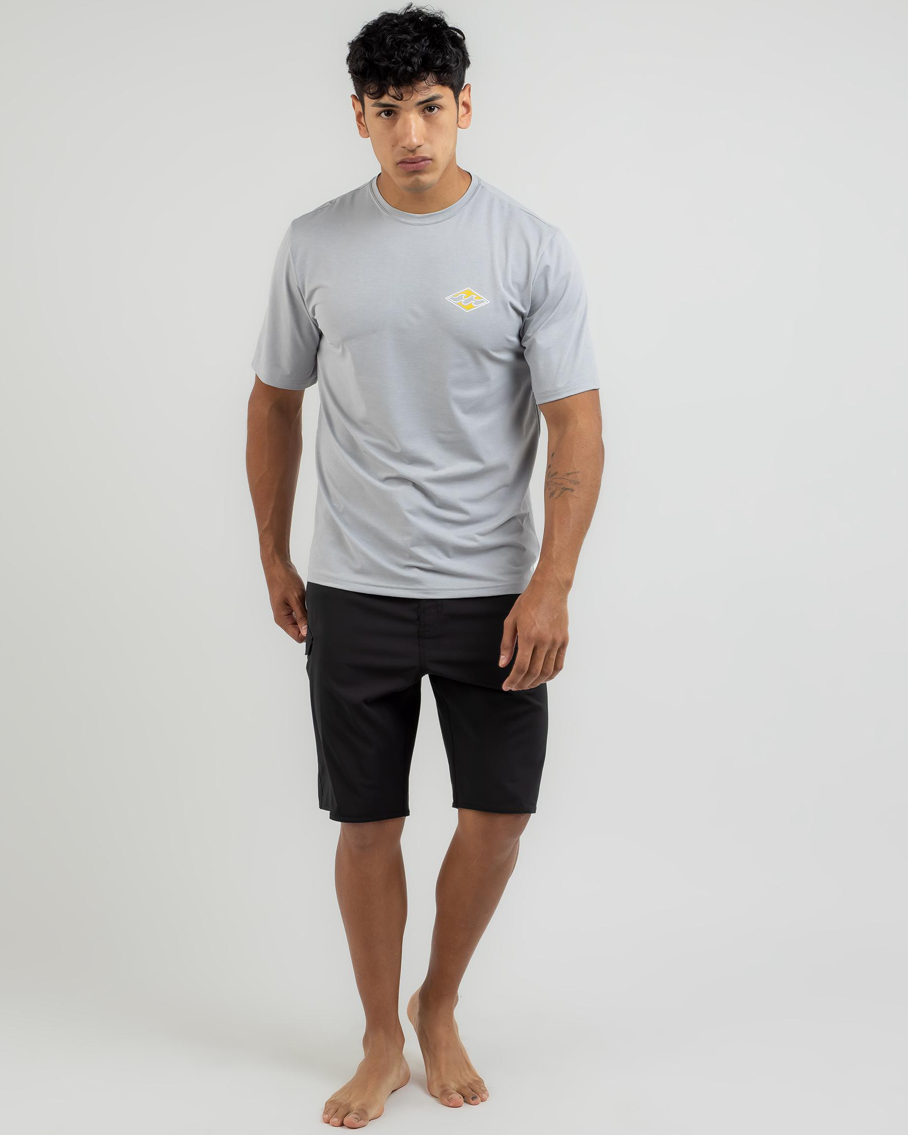 Shop Billabong Diamond Shoreline Rash Vest In Light Grey Heather - Fast ...