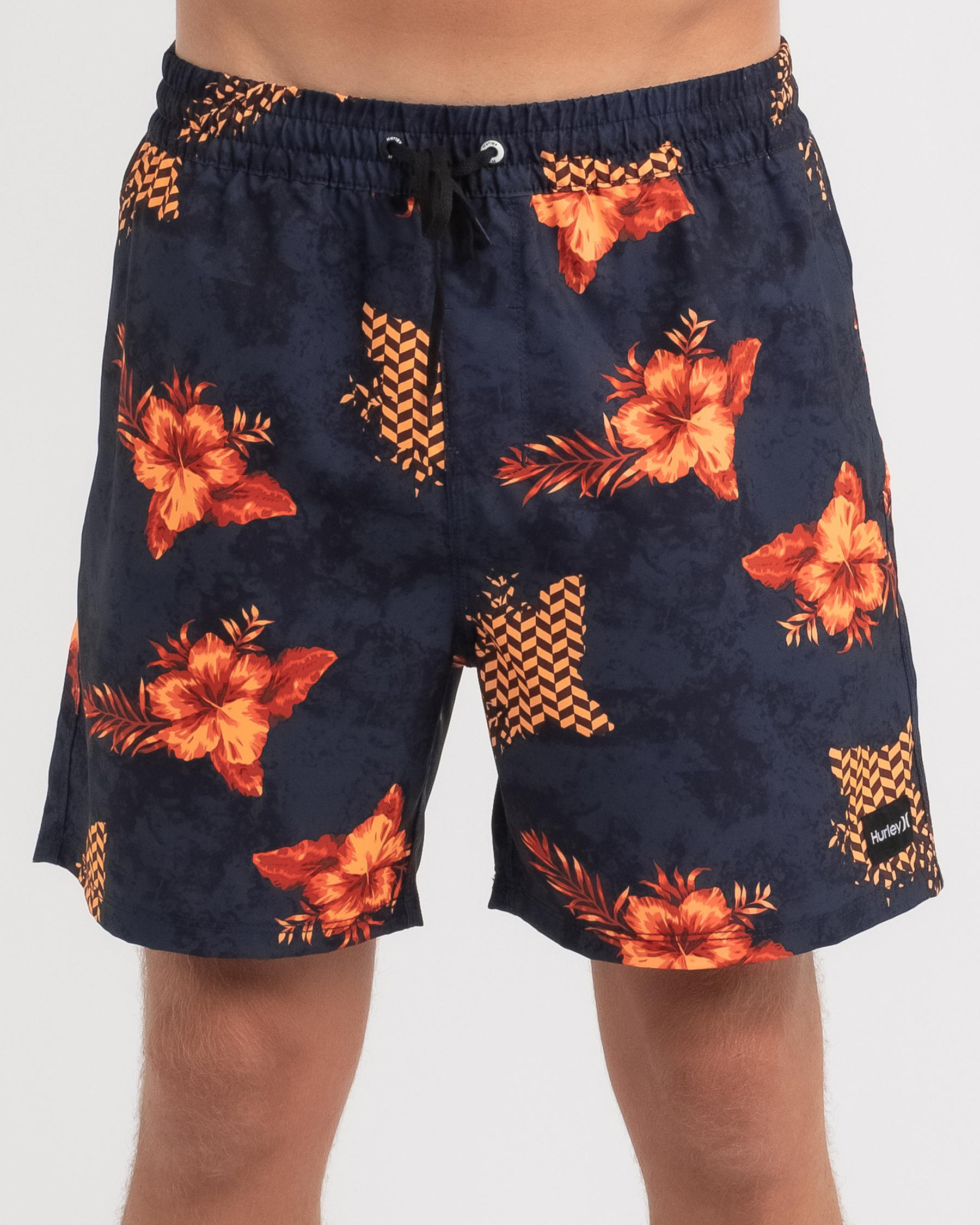 Hurley Popoyo Volley 17" Elastic Waist Board Shorts In Obsidian Fast