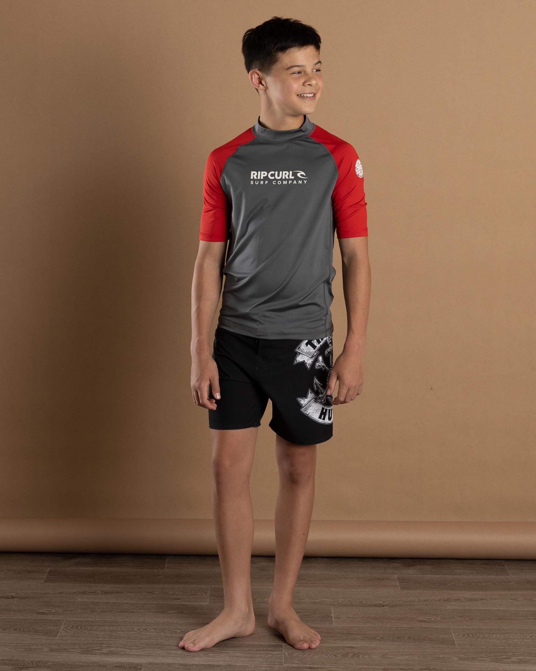 Shop Rip Curl Boys' Shock Short Sleeve Rash Vest In Red Fast Shipping