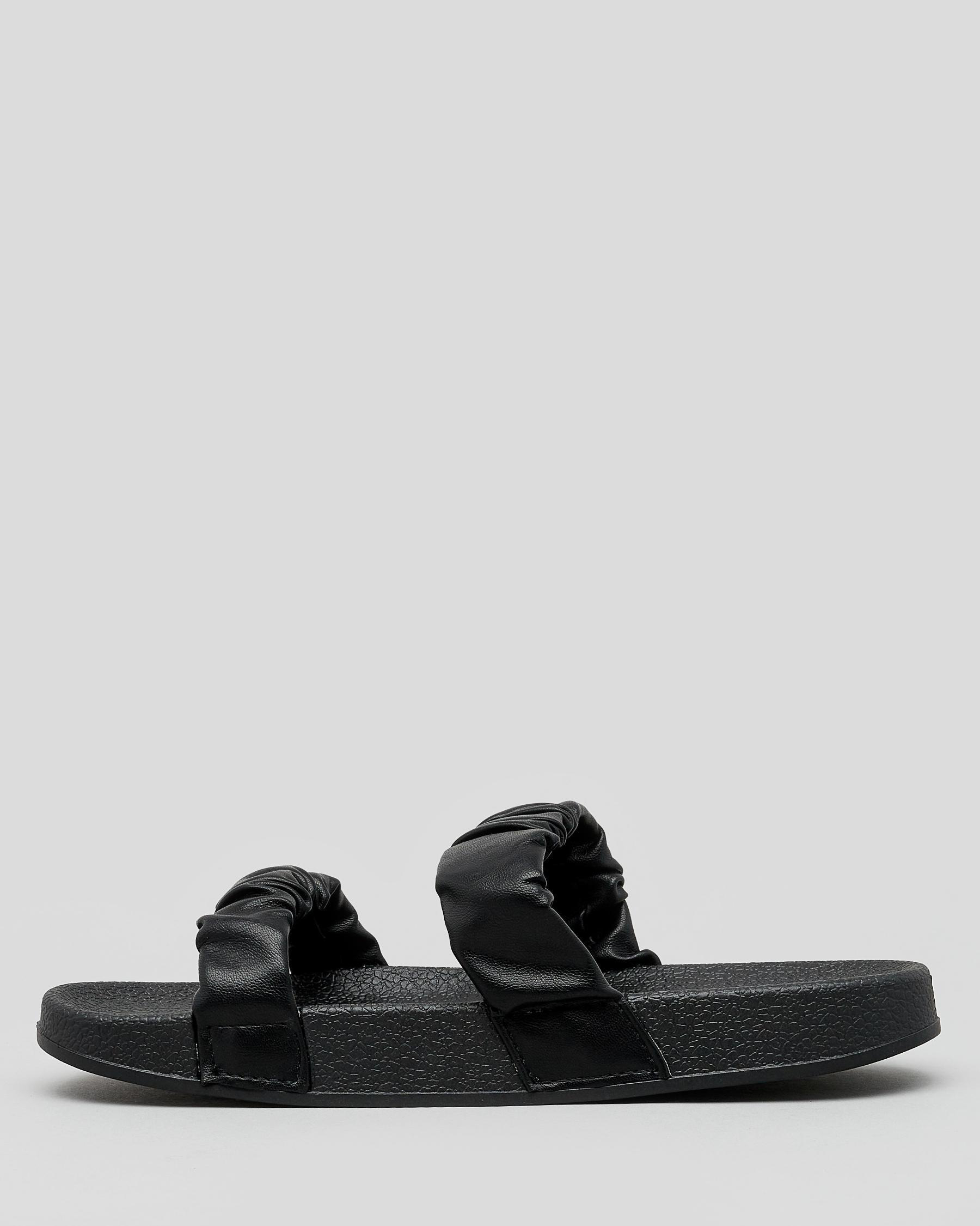 Shop Ava And Ever Zendaya Slide Sandals In Black/black - Fast Shipping ...