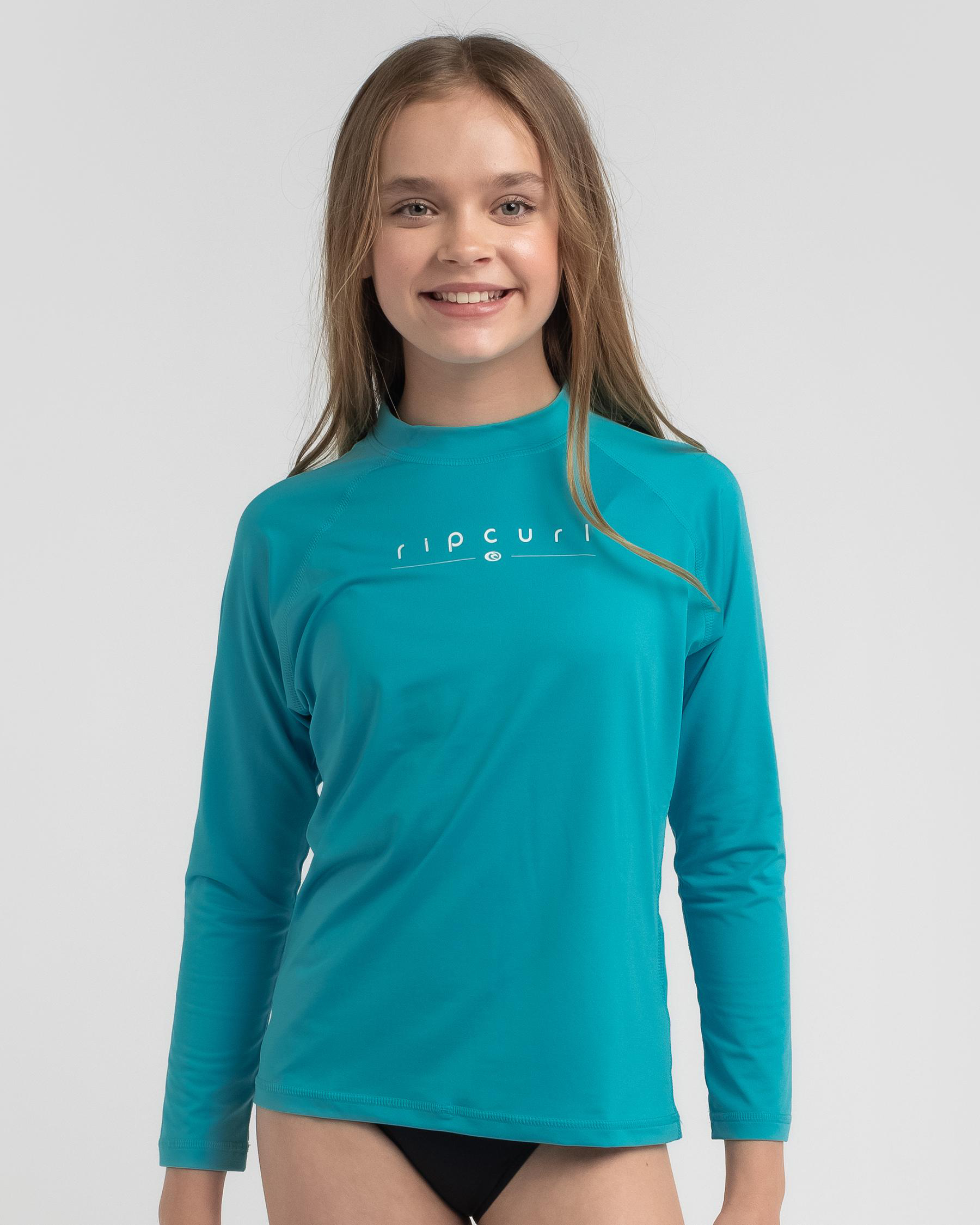 Rip Curl Girls' Golden Rays Long Sleeve Rash Vest In Light Blue City