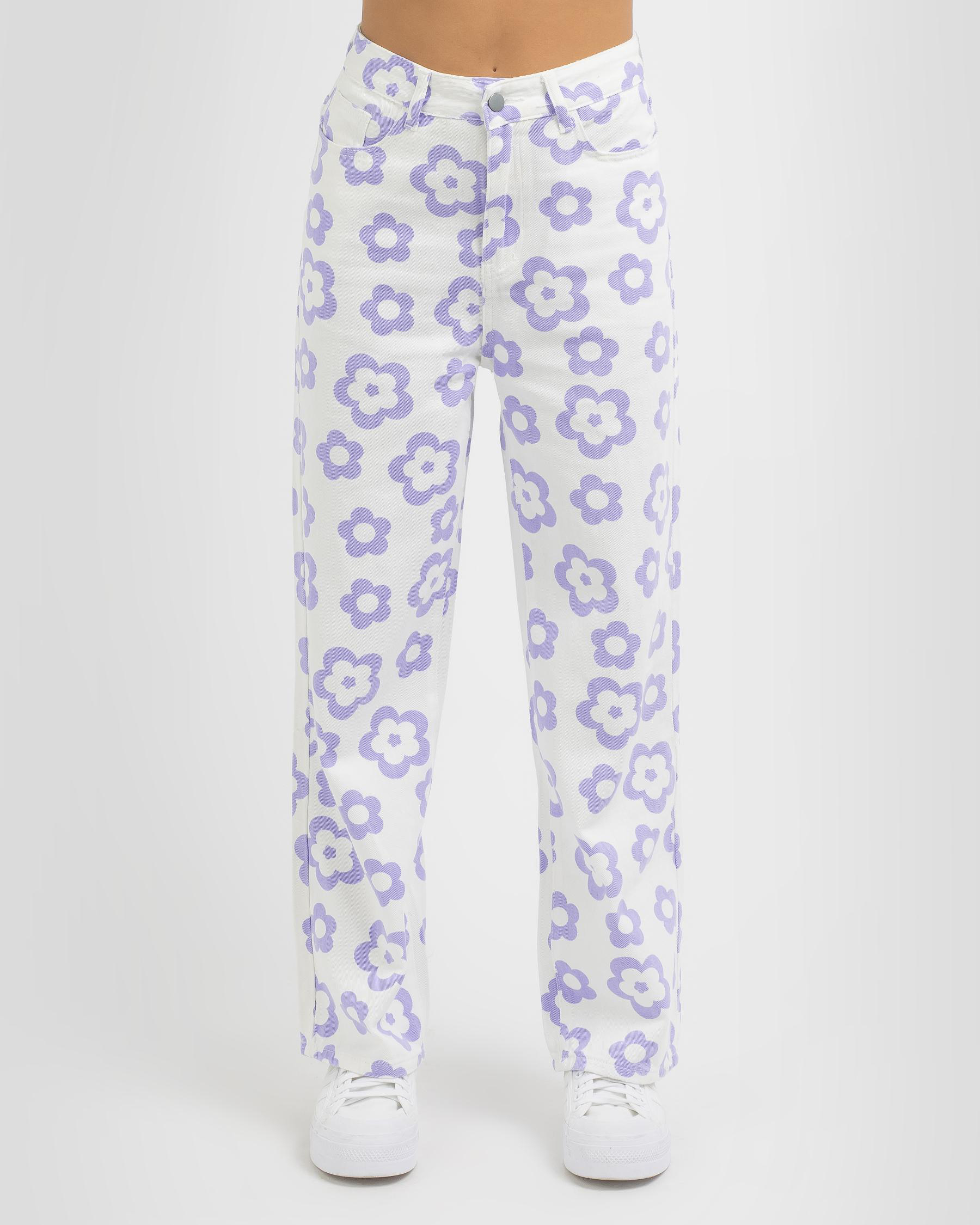 Shop MRKT. Flower Power Jeans In White/purple - Fast Shipping & Easy ...