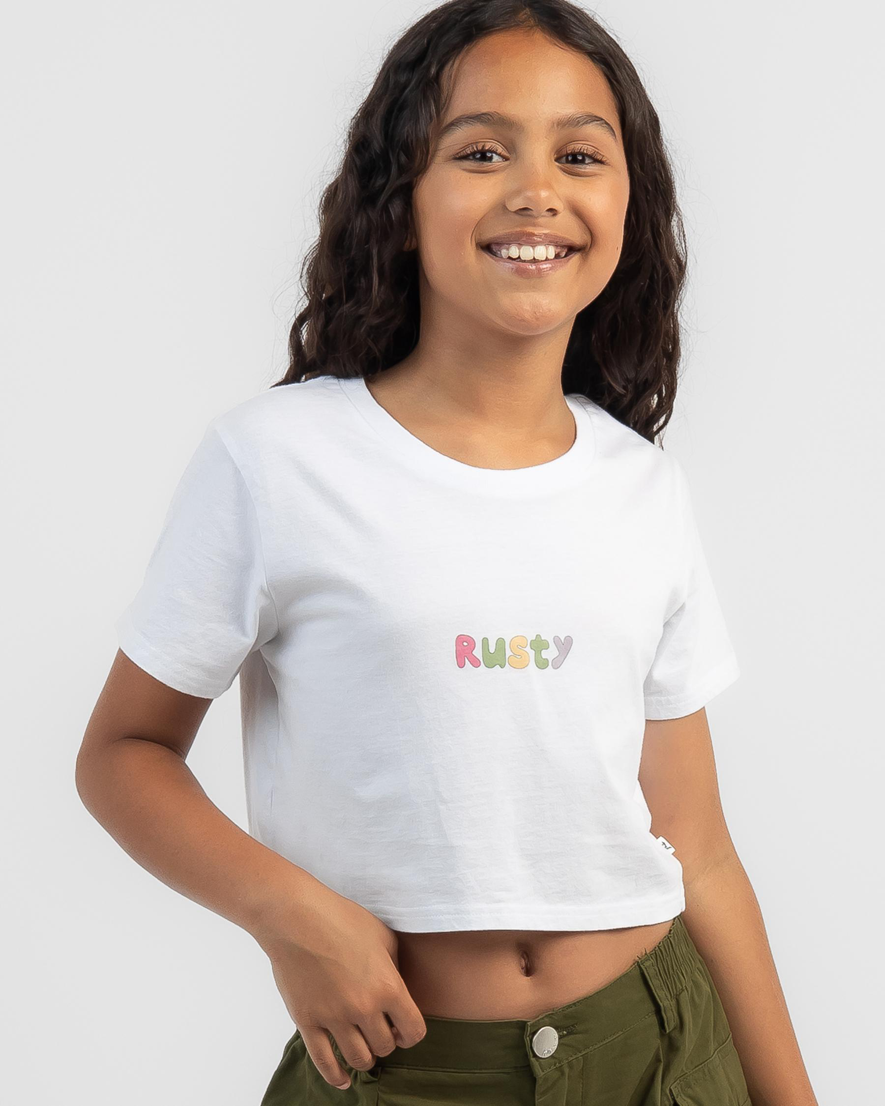 Shop Rusty Girls' Poppy Baby Tee In White Fast Shipping & Easy