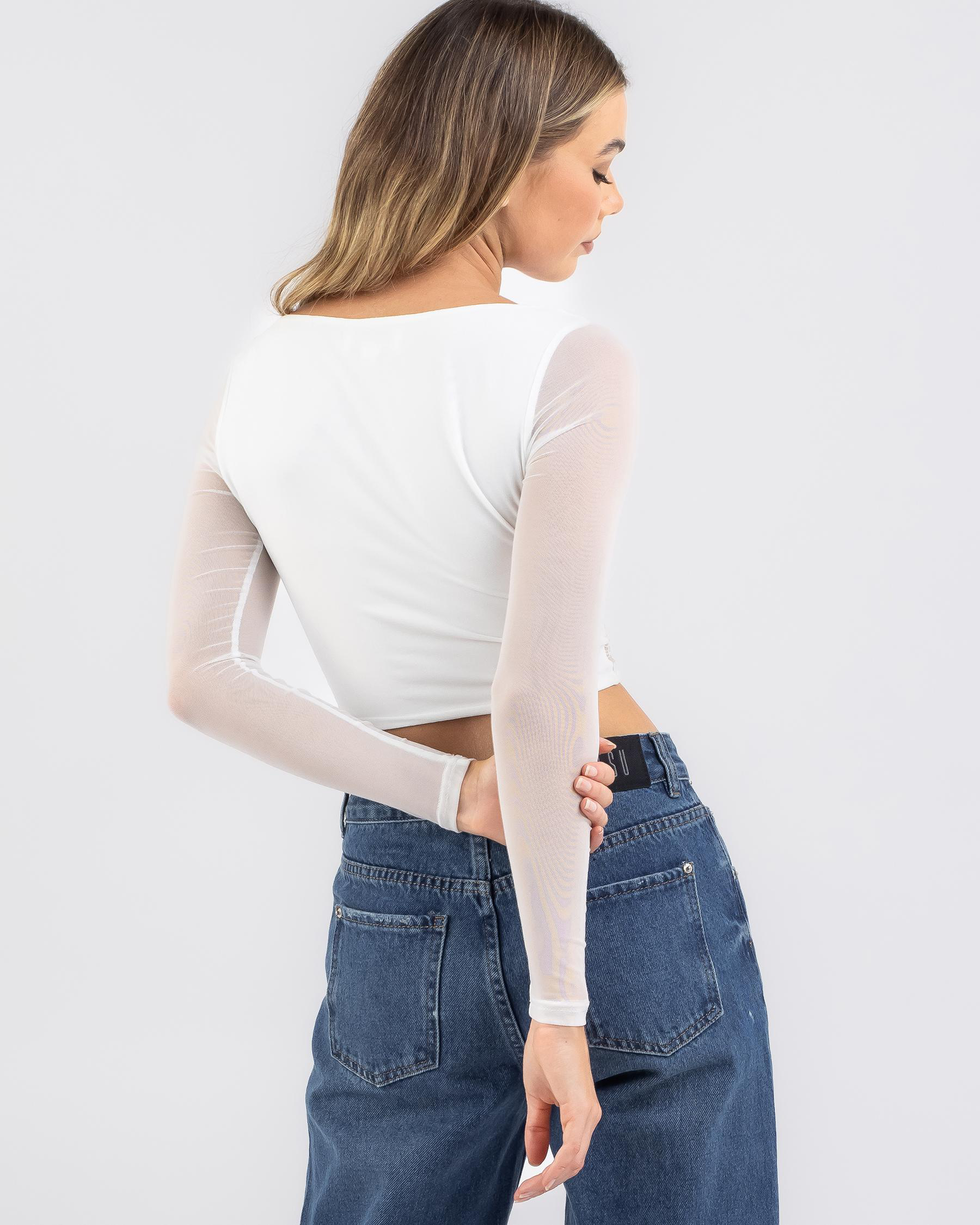 Cool White Mesh Long Sleeve Top Images