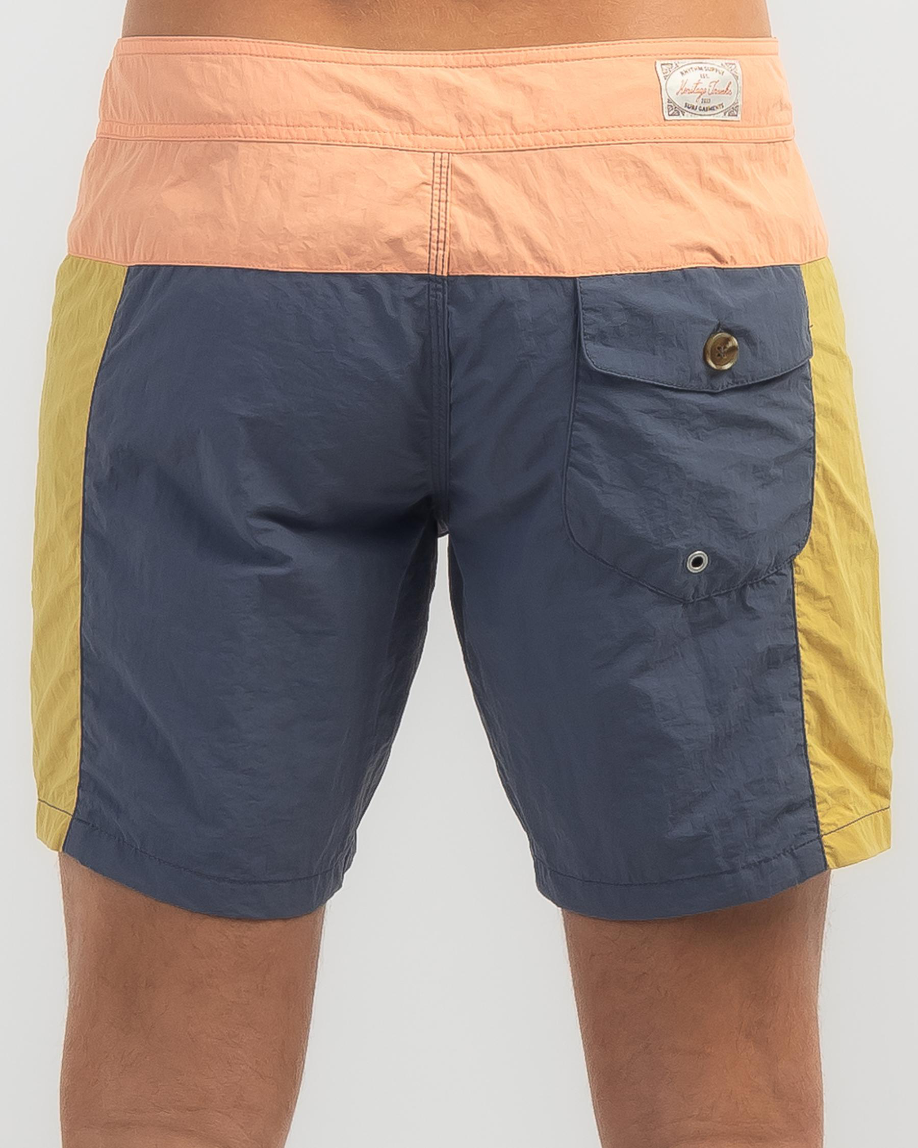Shop Rhythm Heritage Block Trunk Board Shorts In Slate Fast Shipping