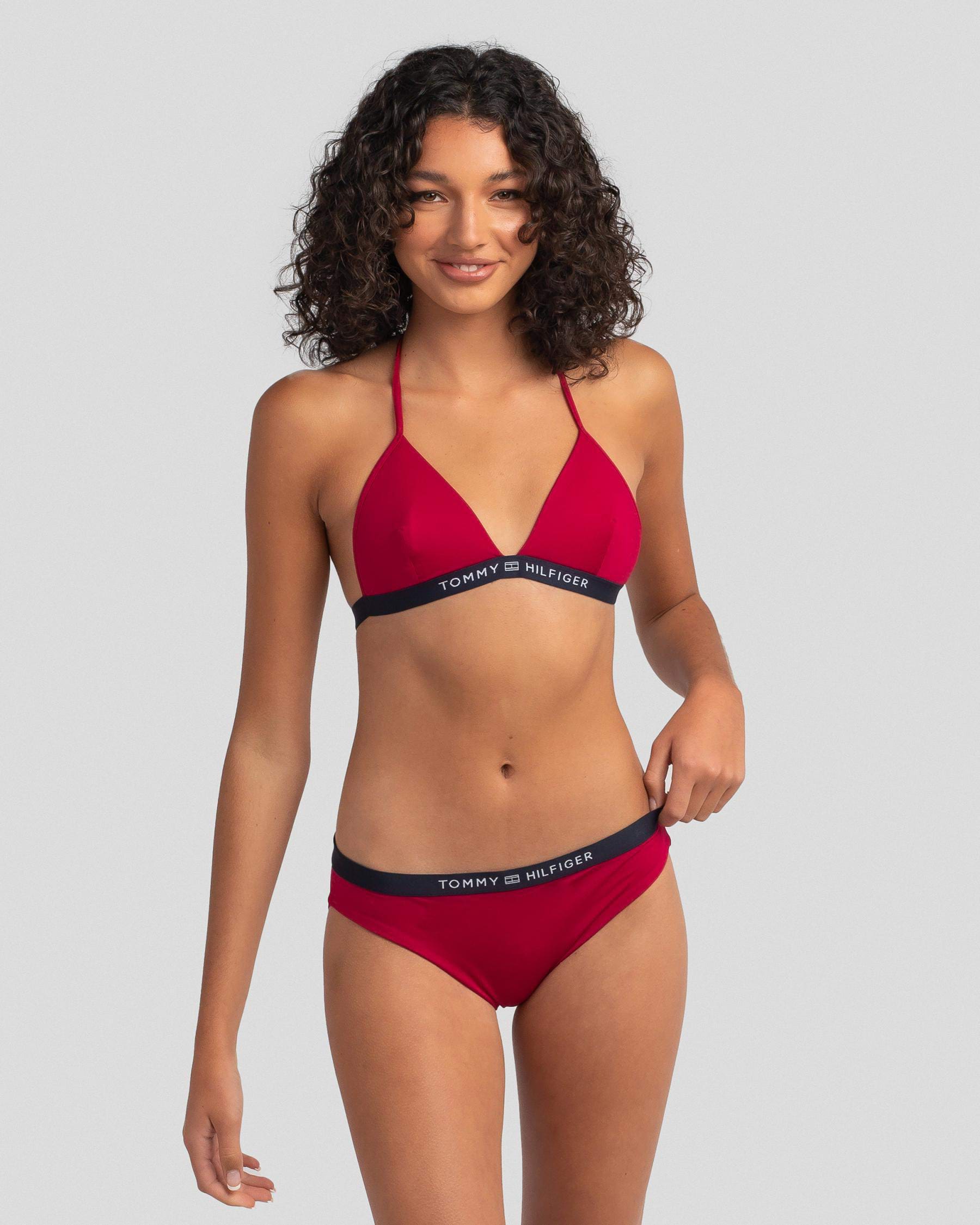 Tommy Hilfiger Core Solid Triangle Bikini Top In Magenta Fast Shipping & Easy Returns - Beach United States