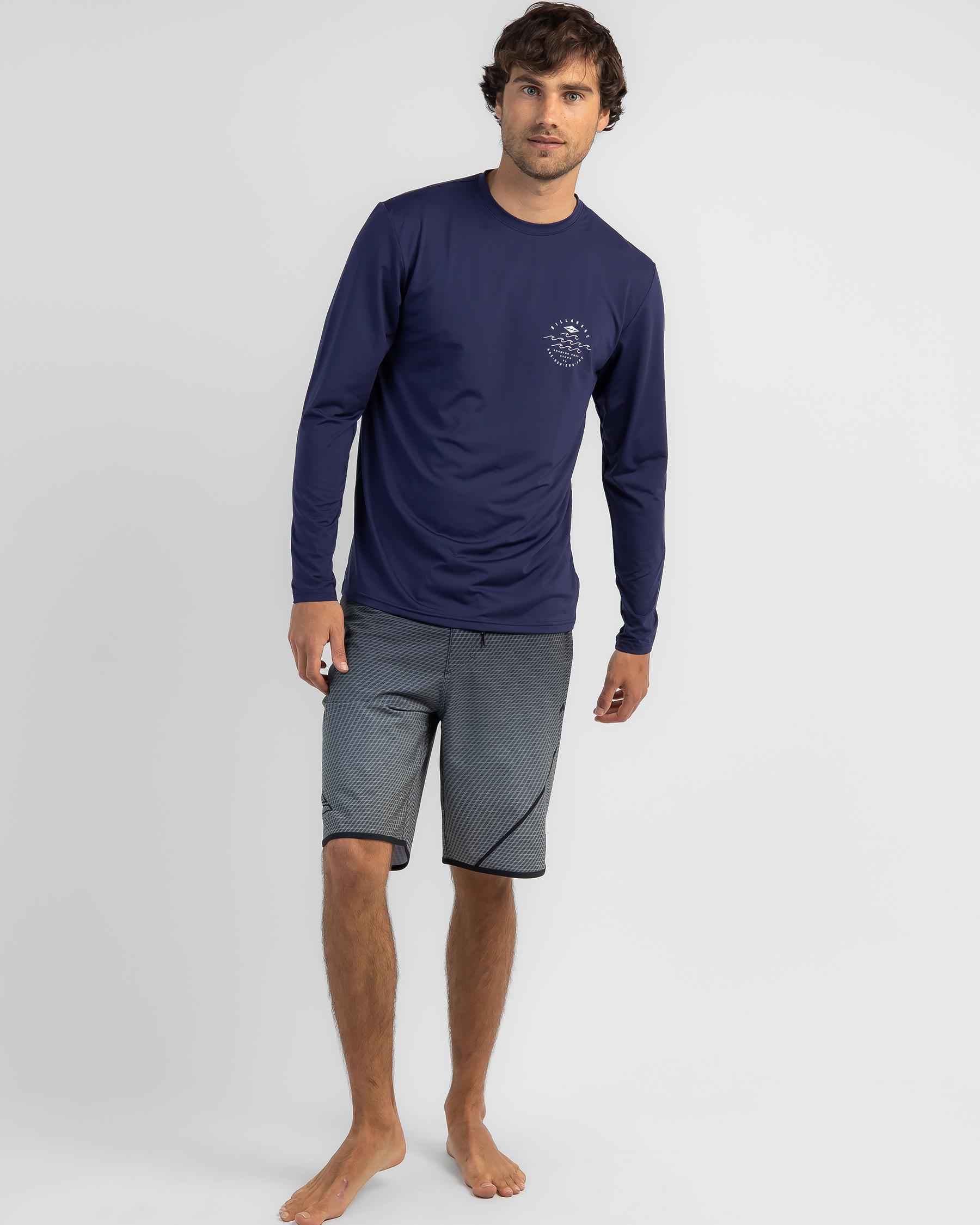 Shop Billabong Wavey Davey Long Sleeve Rash Vest In Navy Fast