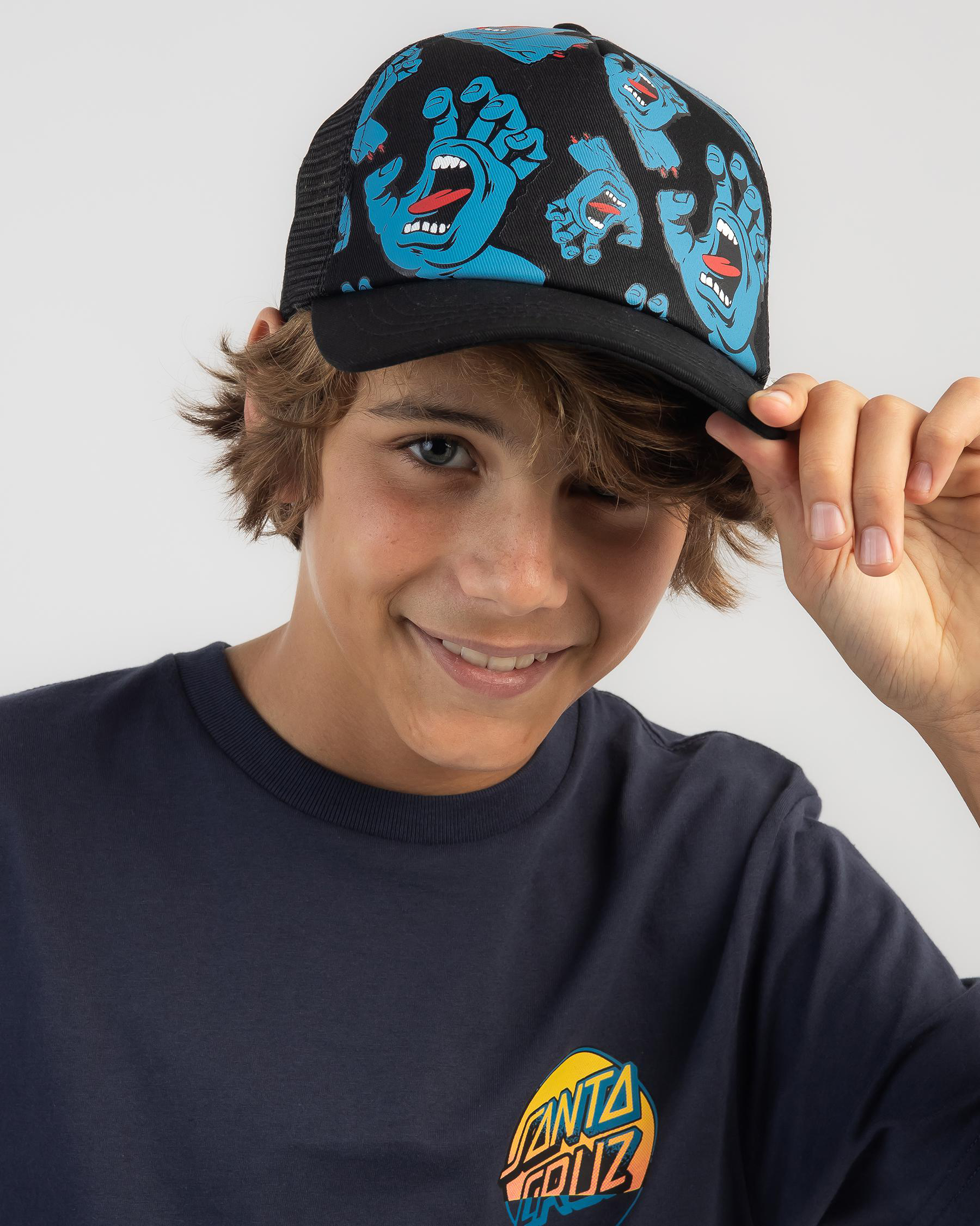 Santa Cruz Screaming Hand All Over Trucker Cap In Black - FREE