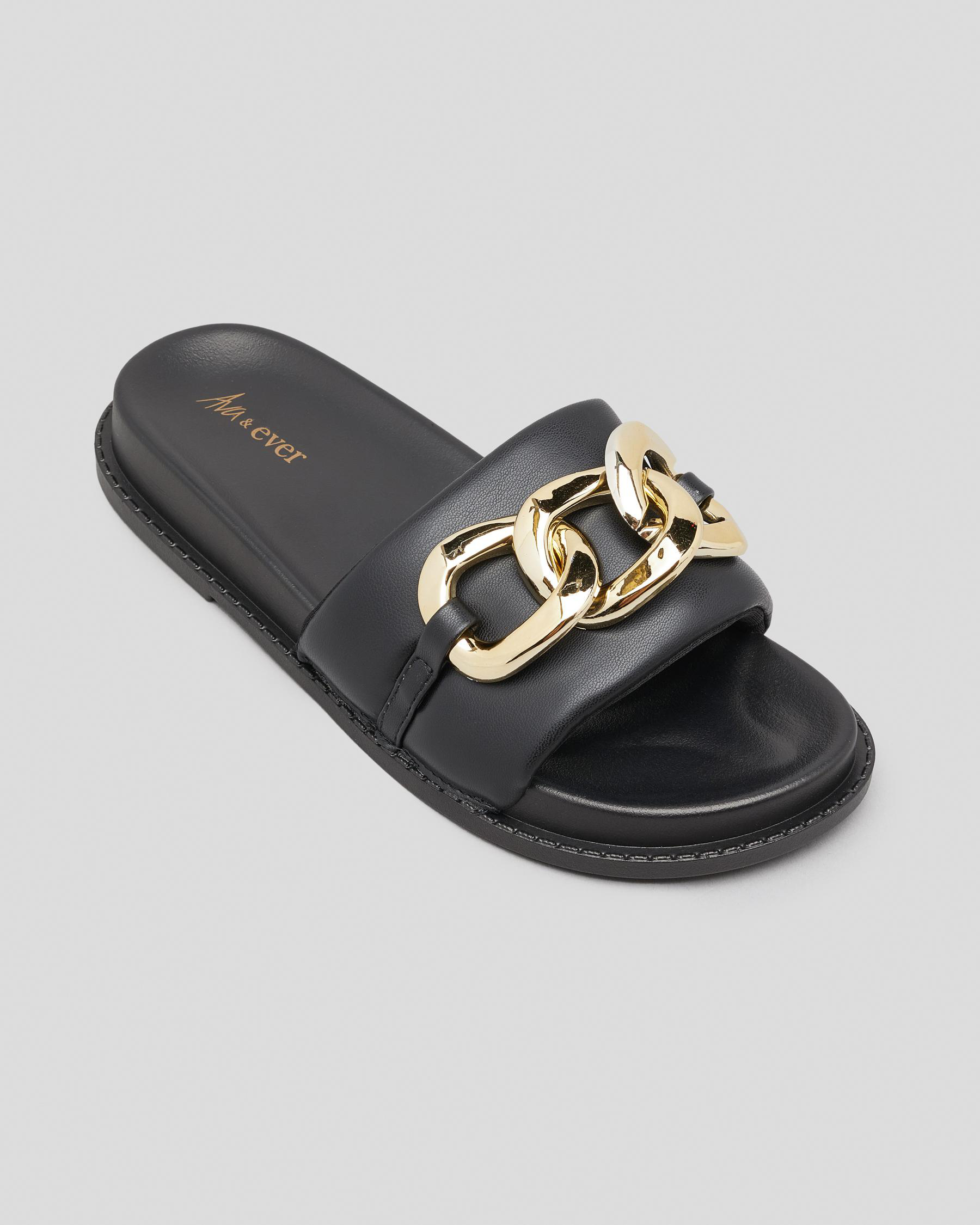Ava And Ever Keisha Slide Sandals In Black/gold - Fast Shipping & Easy ...