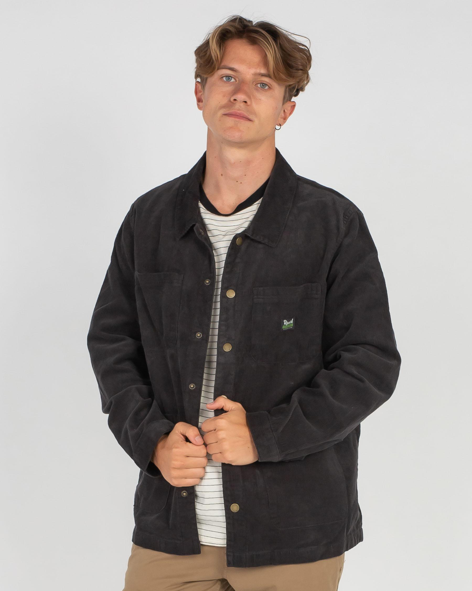 Shop Rip Curl SWC Cord Chore Jacket In Washed Black Fast Shipping