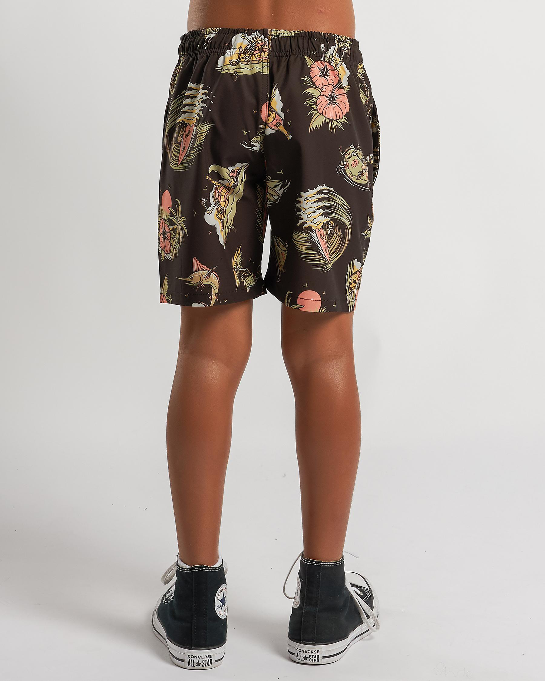 The Mad Hueys Boys' Frothin' Out Volley Shorts In Vintage Black FREE