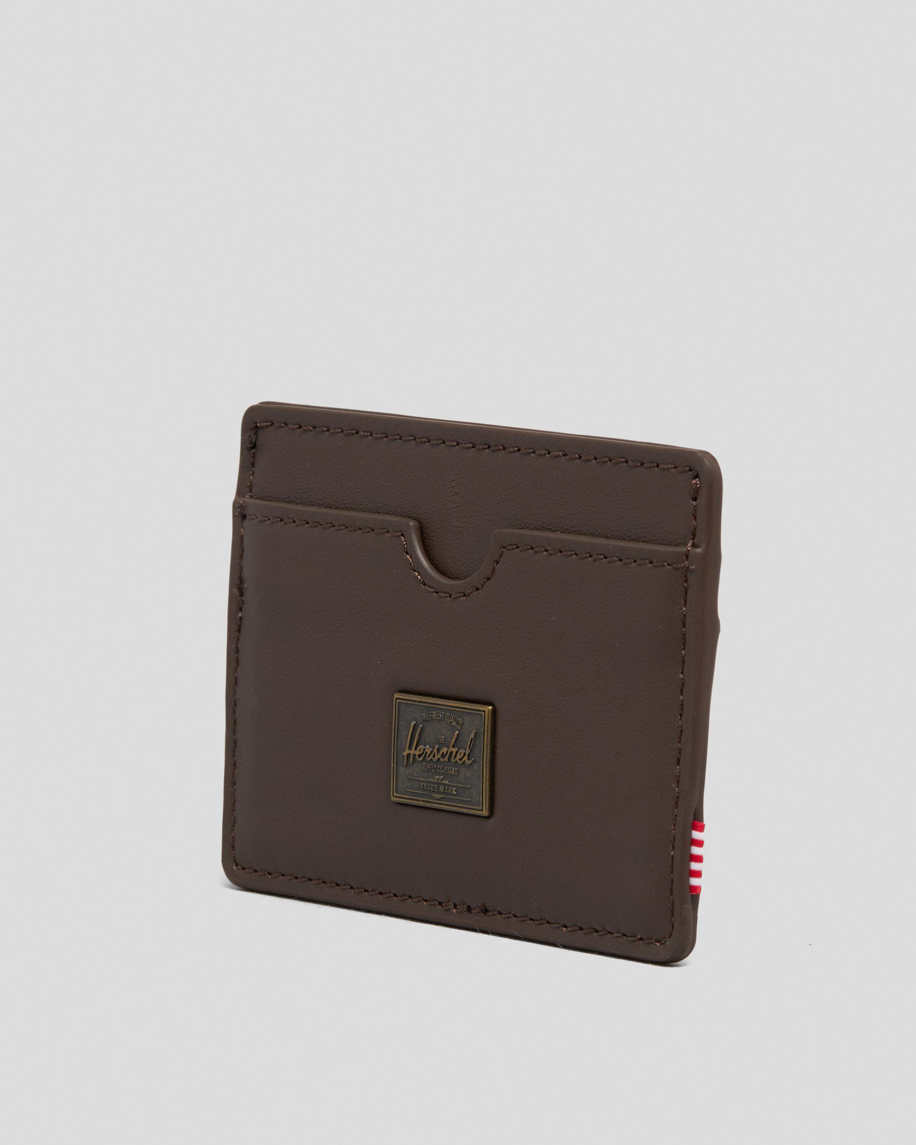 Shop Herschel Charlie RFID Leather Card Holder Wallet In Brown Fast