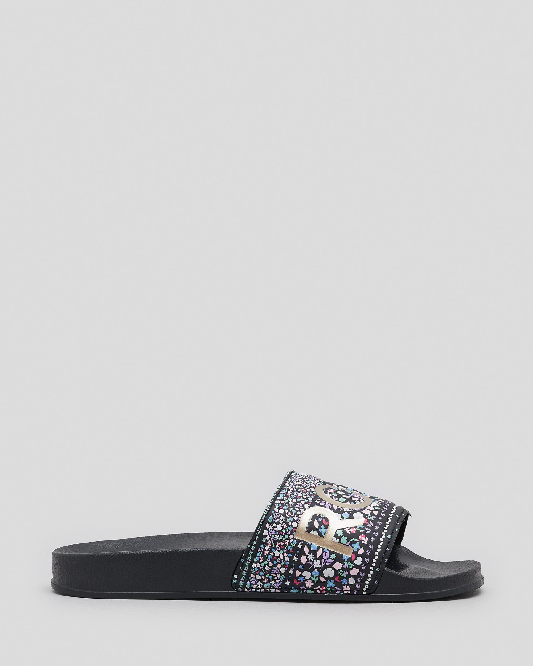 Shop Roxy Slippy Slide Sandals In Anthracite - Fast Shipping & Easy ...