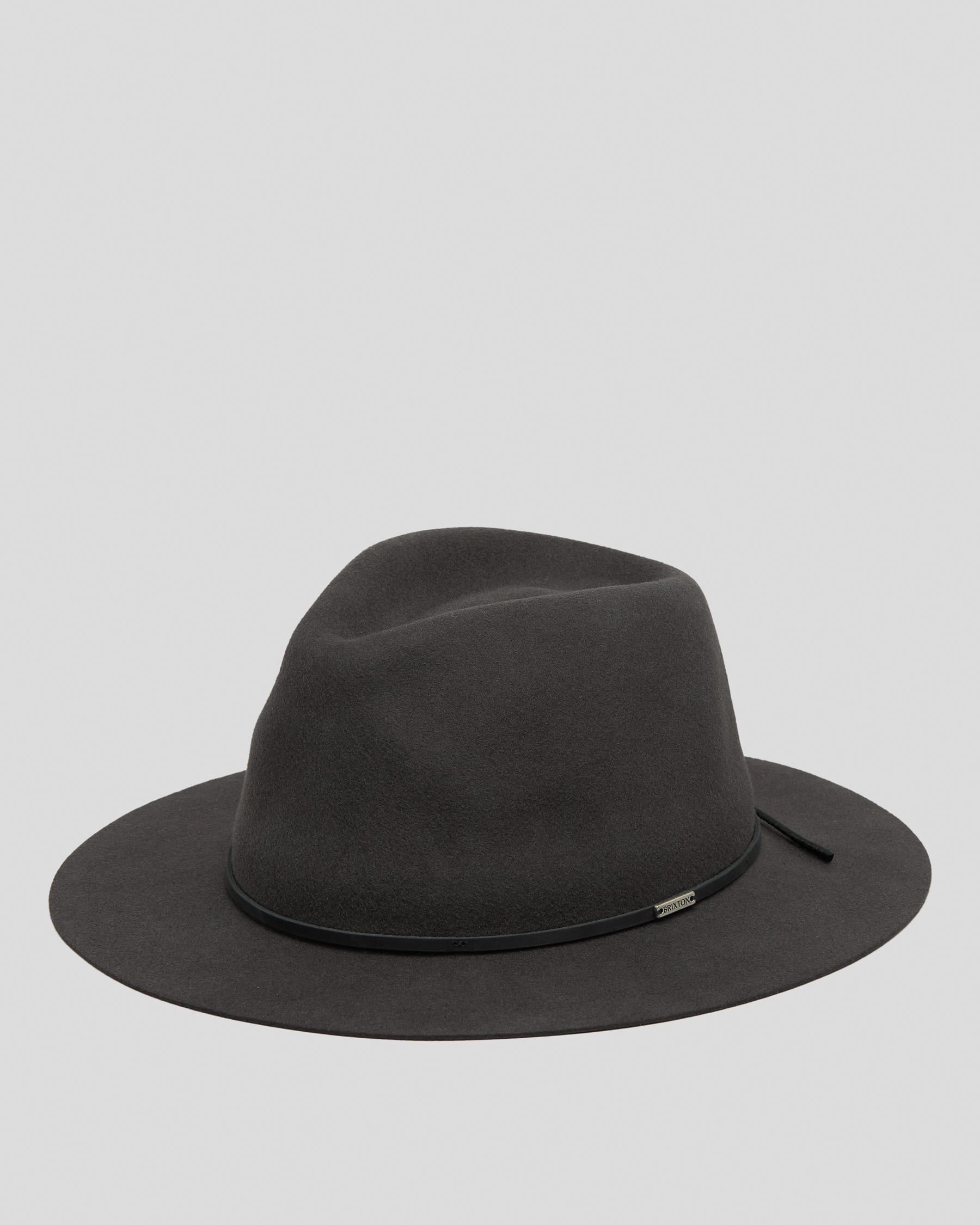 Shop Brixton Wesley Packable Fedora In Washed Black Fast Shipping