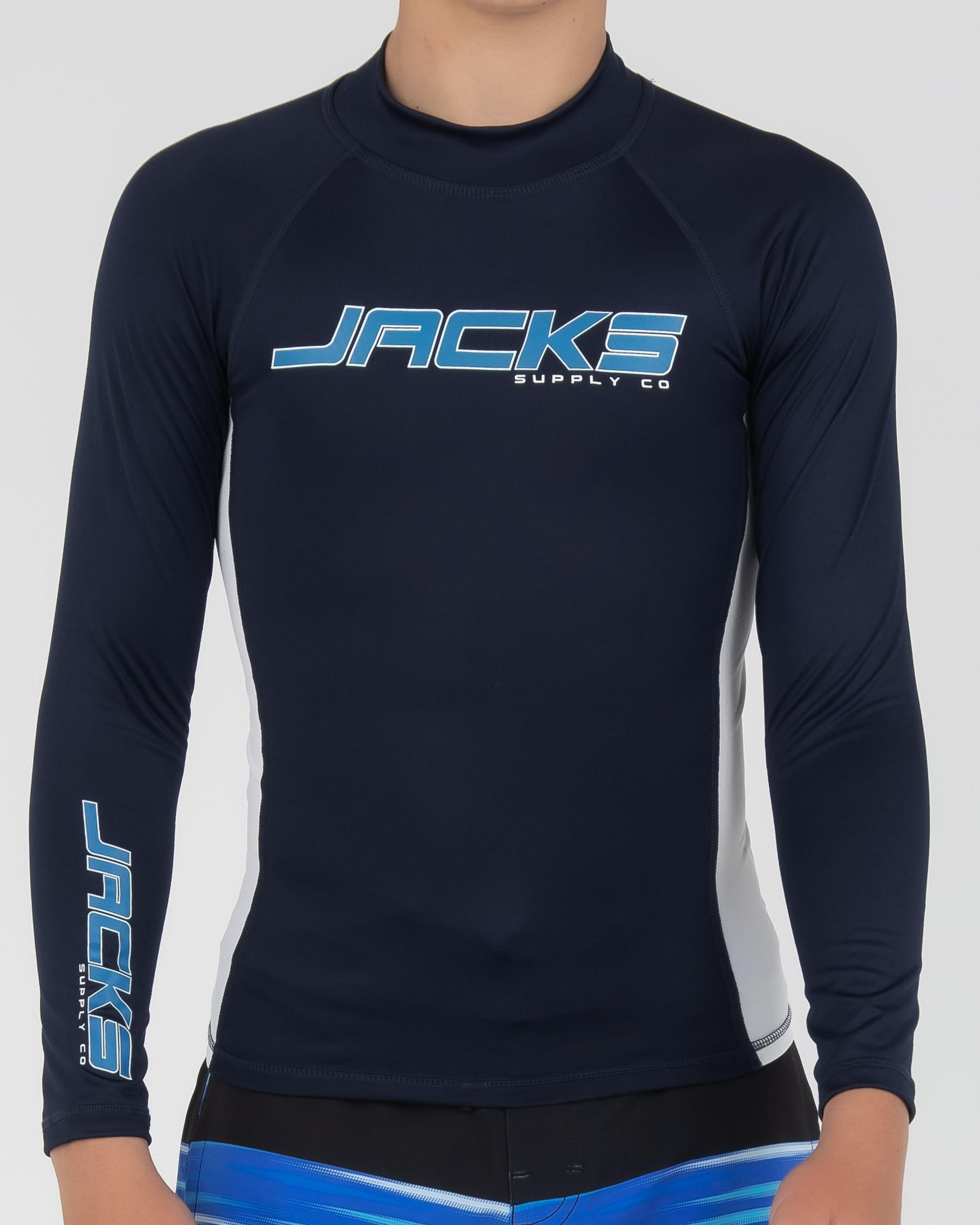 Shop Jacks Boys' Conquer Long Sleeve Rash Vest In Navy/white Fast Shipping & Easy Returns