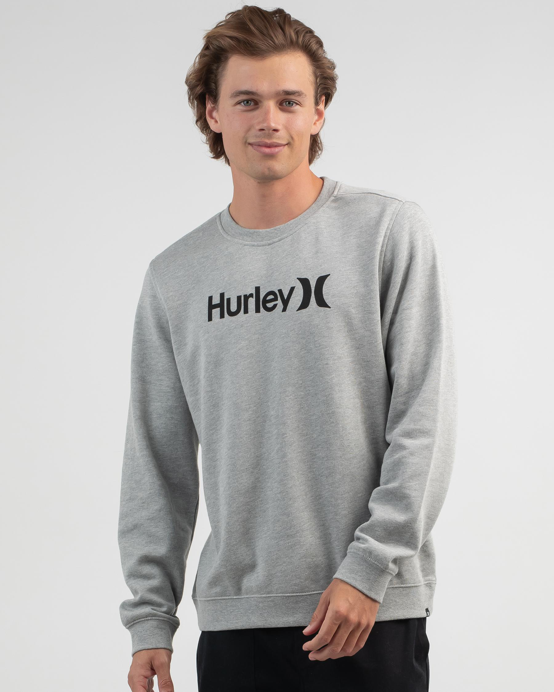 Shop Hurley One And Only Solid Crew Sweatshirt In Dark Grey Heather ...