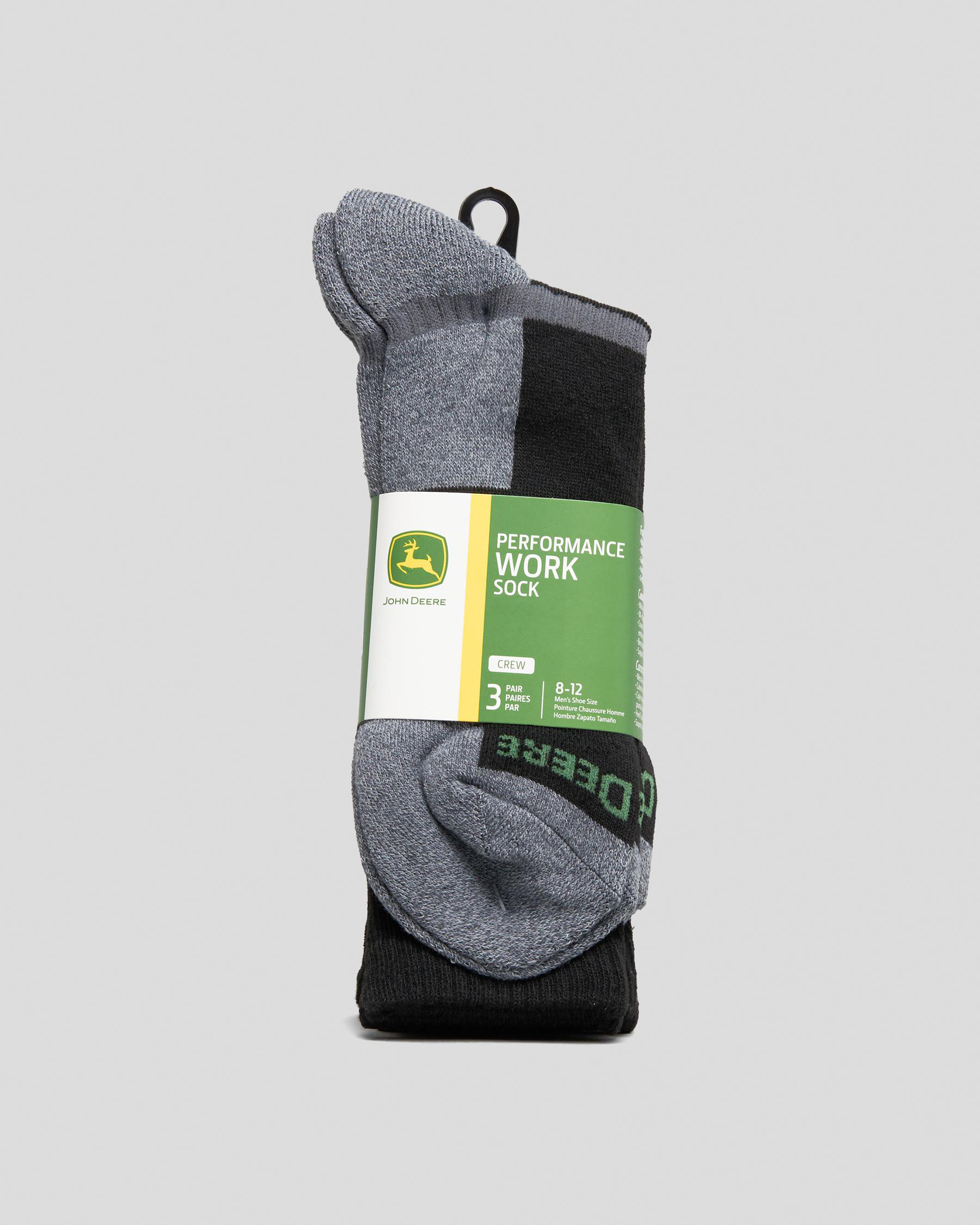 Shop John Deere Crew Work Socks 3 Pack In Black/grey Fast Shipping