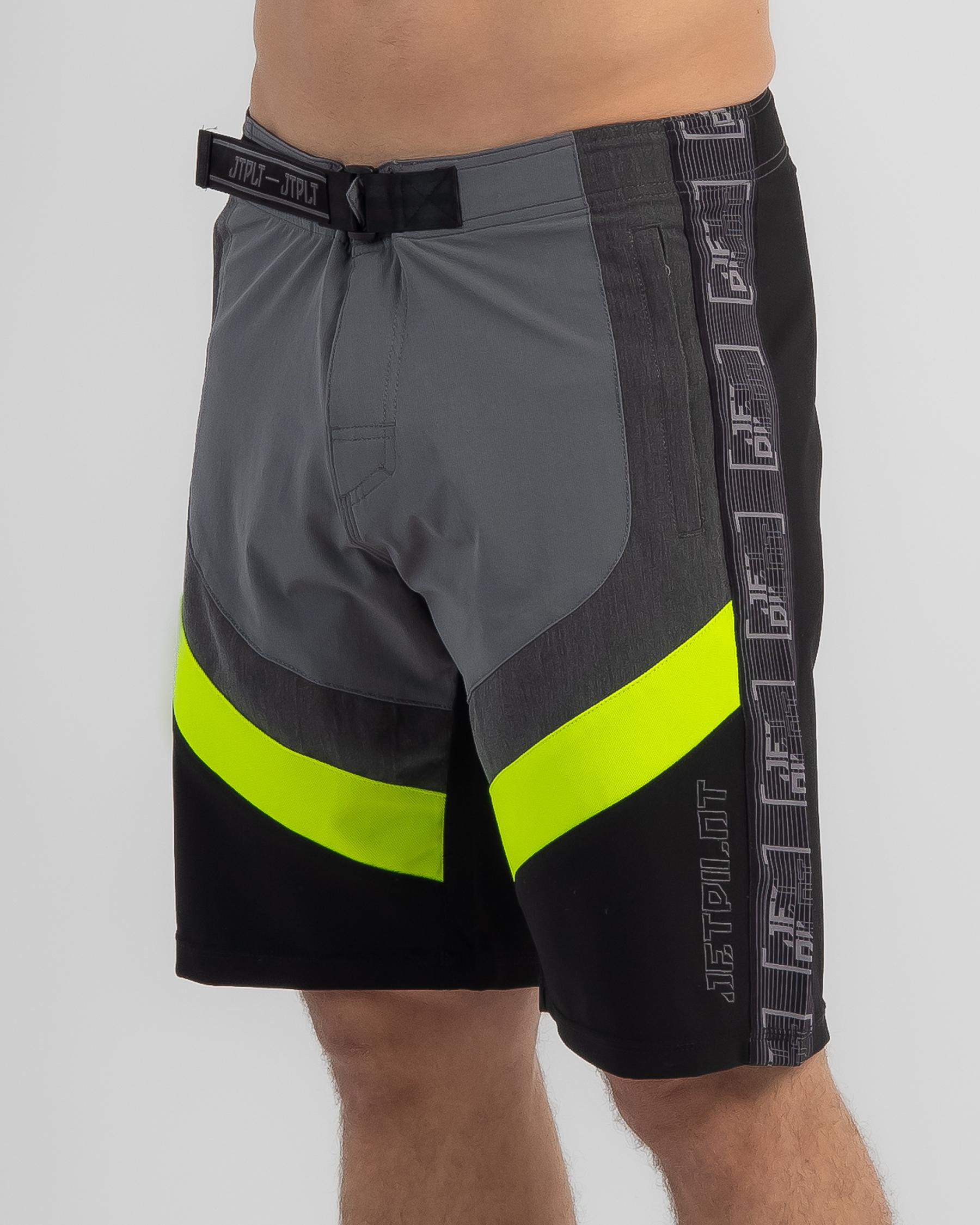 Shop Jetpilot Optimum Board Shorts In Grey/yellow Fast Shipping