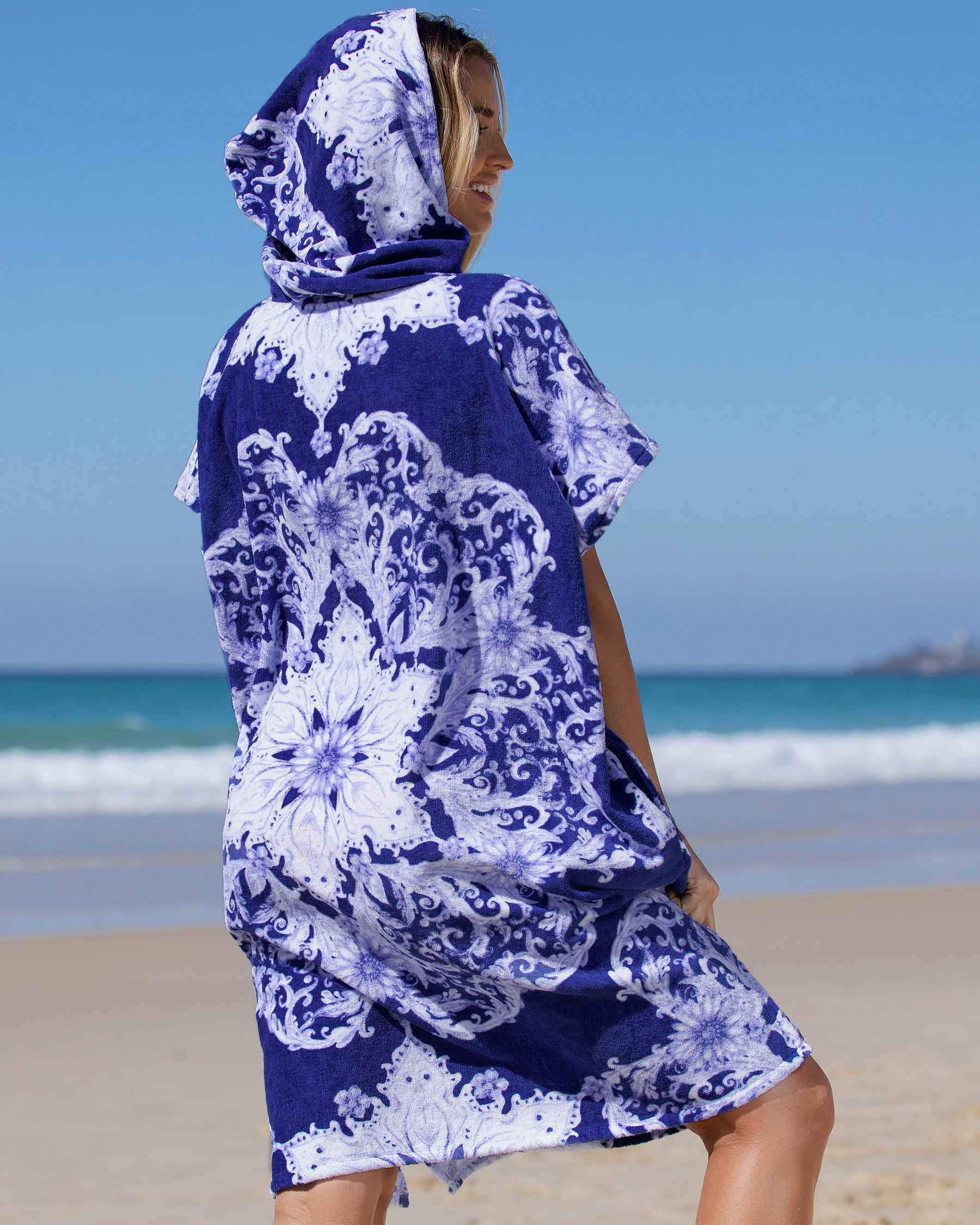 Shop Topanga Azure Hooded Towel In Navy - Fast Shipping & Easy