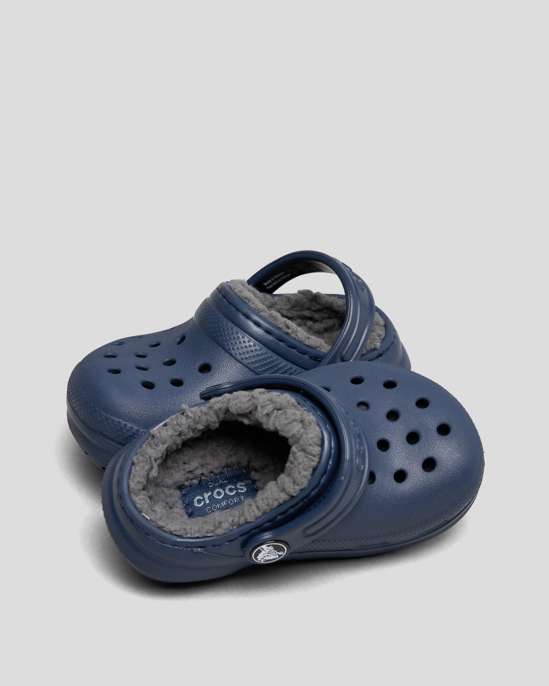 Shop Crocs Toddlers' Classic Lined Clogs In Navy/charcoal Fast