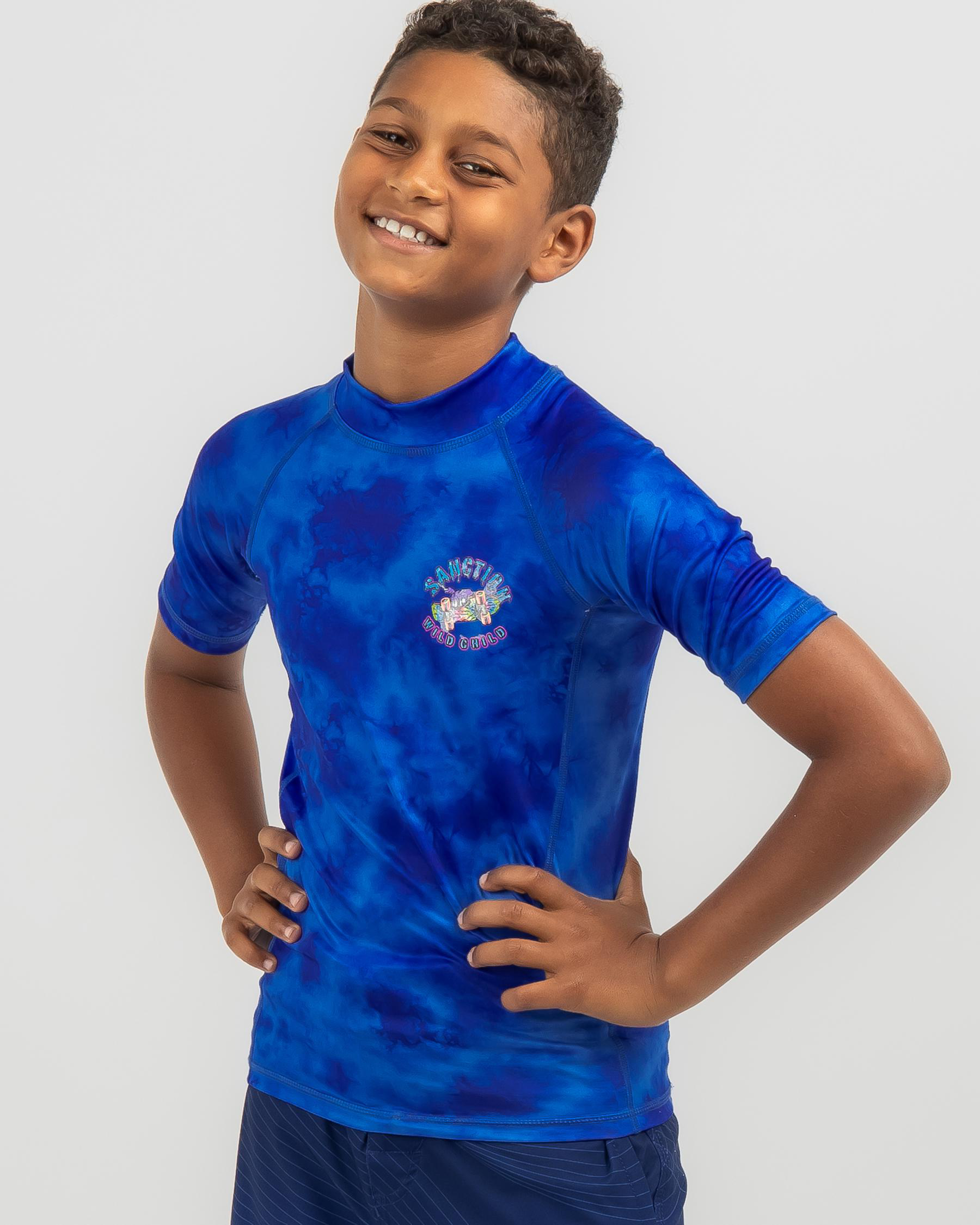 Sanction Boys' Grind Short Sleeve Rash Vest In Blue Mottle FREE