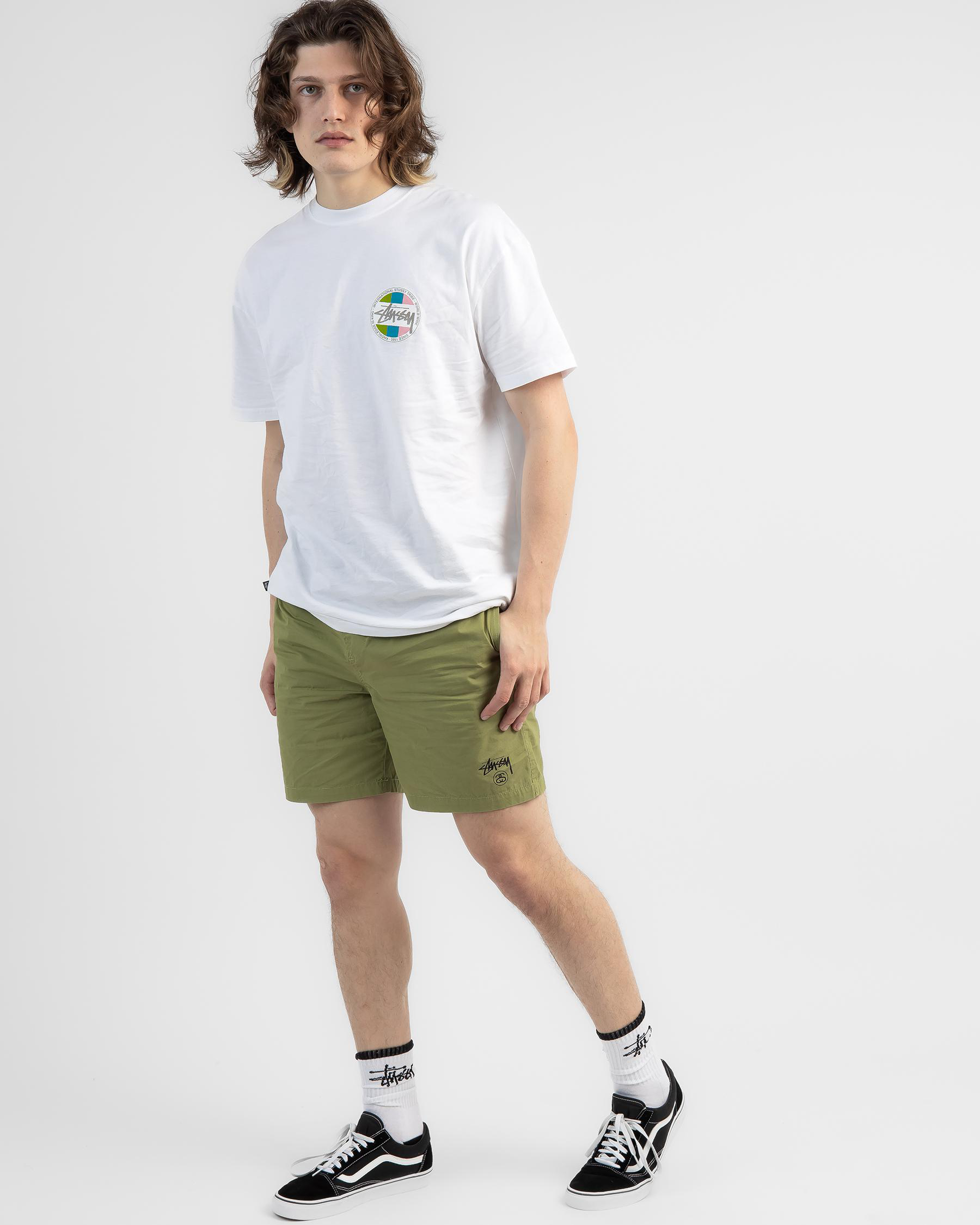 Shop Stussy Basic Stock Beach Shorts In Moss - Fast Shipping & Easy ...
