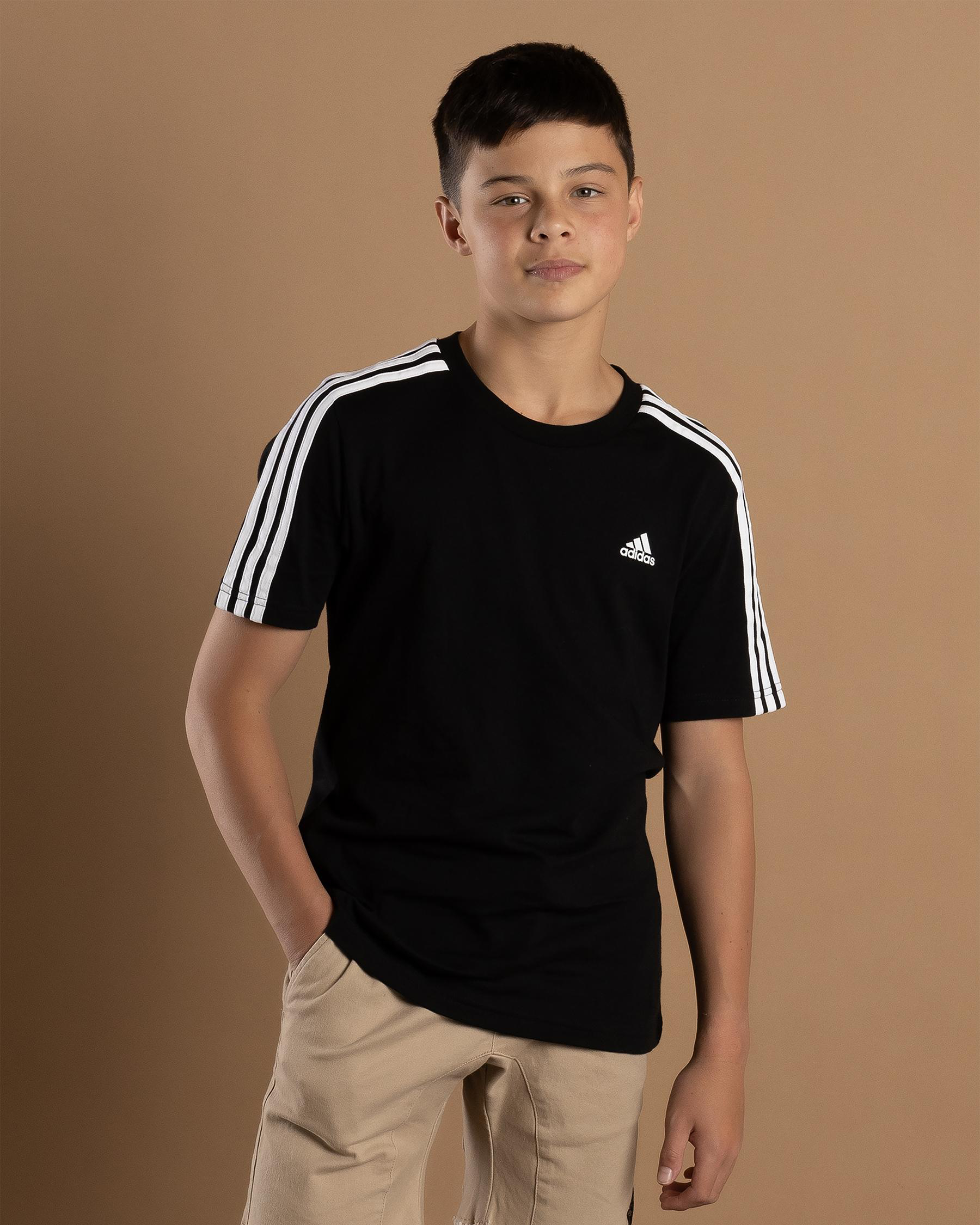 Shop adidas Boys' 3 Stripe TShirt In Black/white Fast Shipping