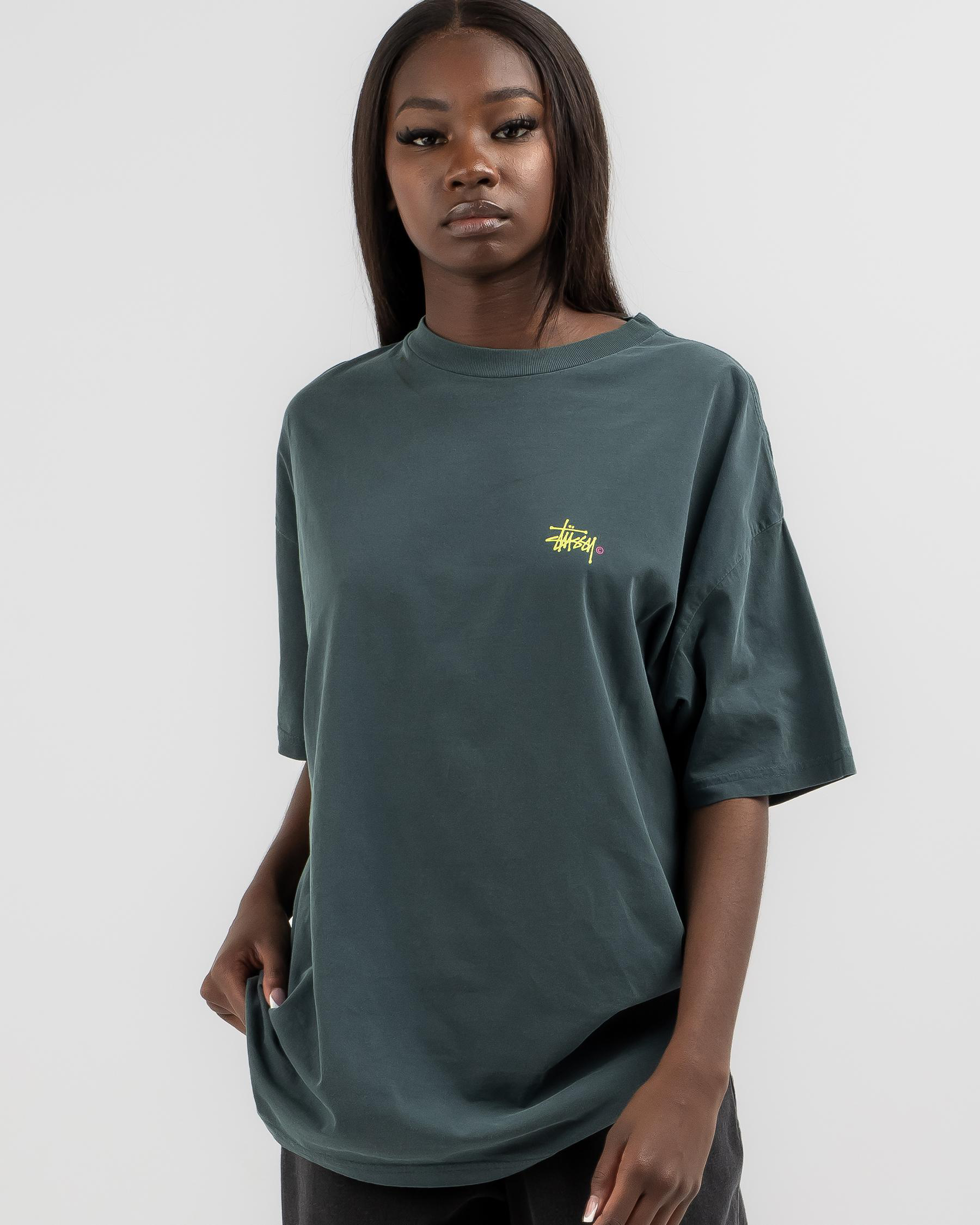 Shop Stussy Graffiti Pigment Relaxed T-Shirt In Pigment Moss Yellow ...